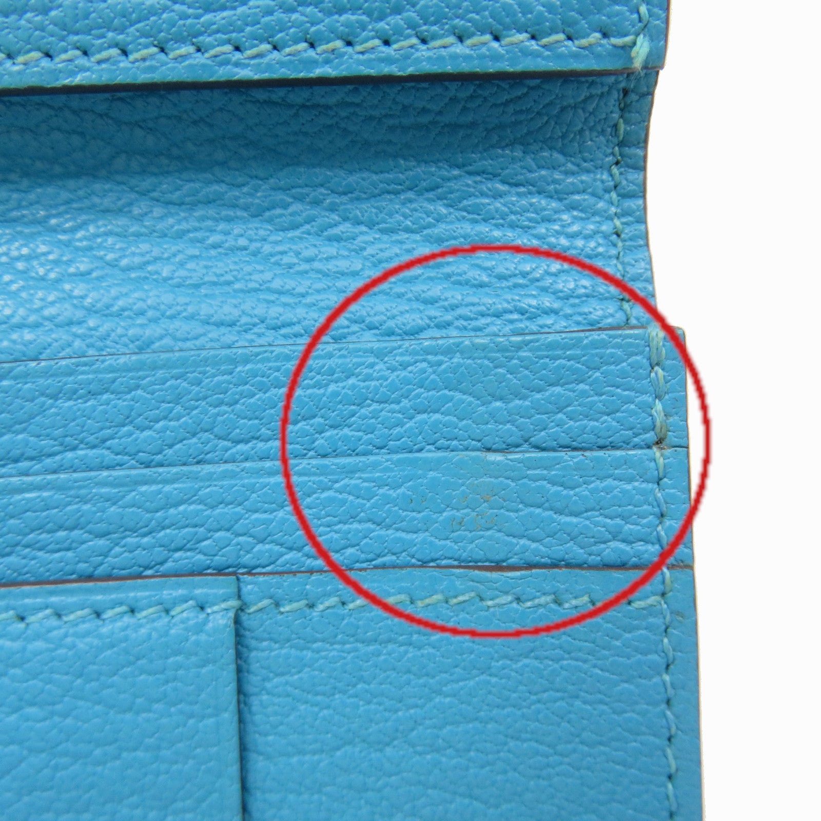 HERMES 【激減優惠】Chevre皮革Bearn Wallet銀扣長錢包Turquoise藍色
