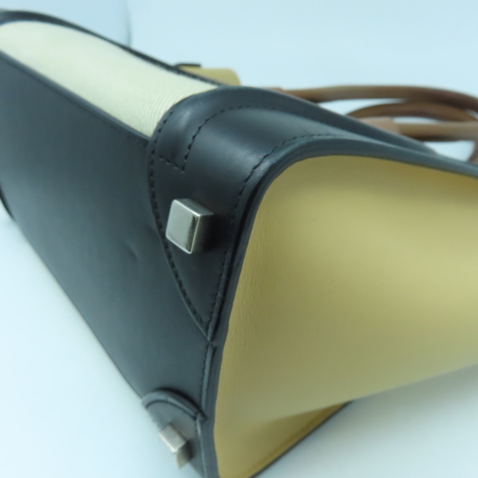 CELINE 牛皮皮革Micro Luggage銀扣手挽袋米色/黑色/啡色