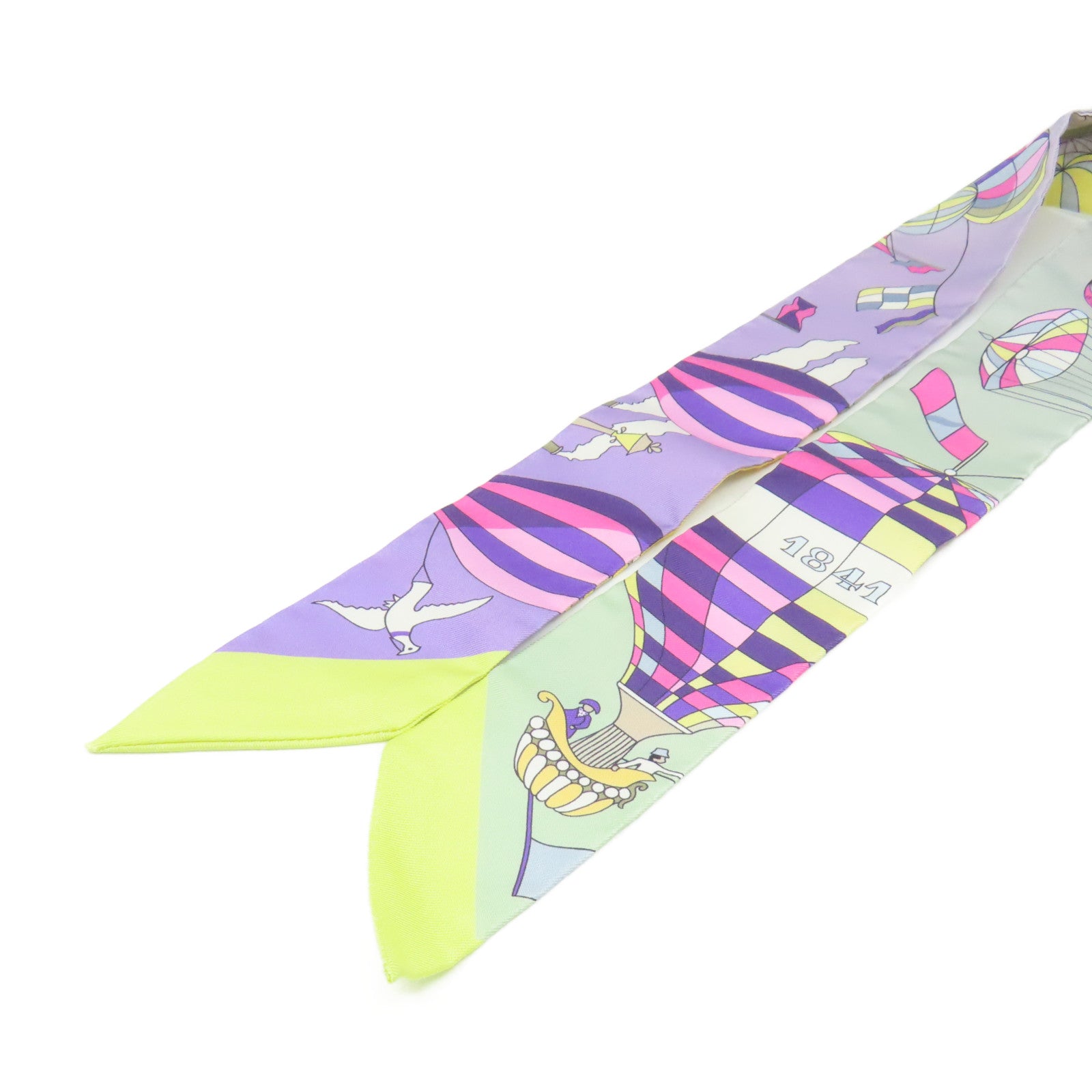 HERMES 絲質Twilly Scarf絲巾淺紫色/淺綠色/彩色