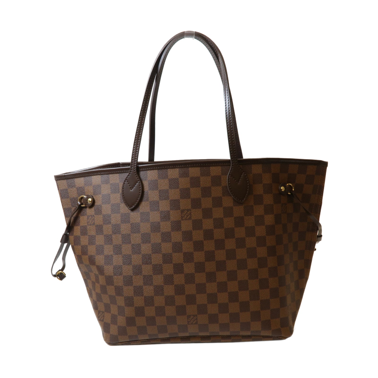 LOUIS VUITTON Damier Neverfull MM金扣手挽袋啡色/紅色