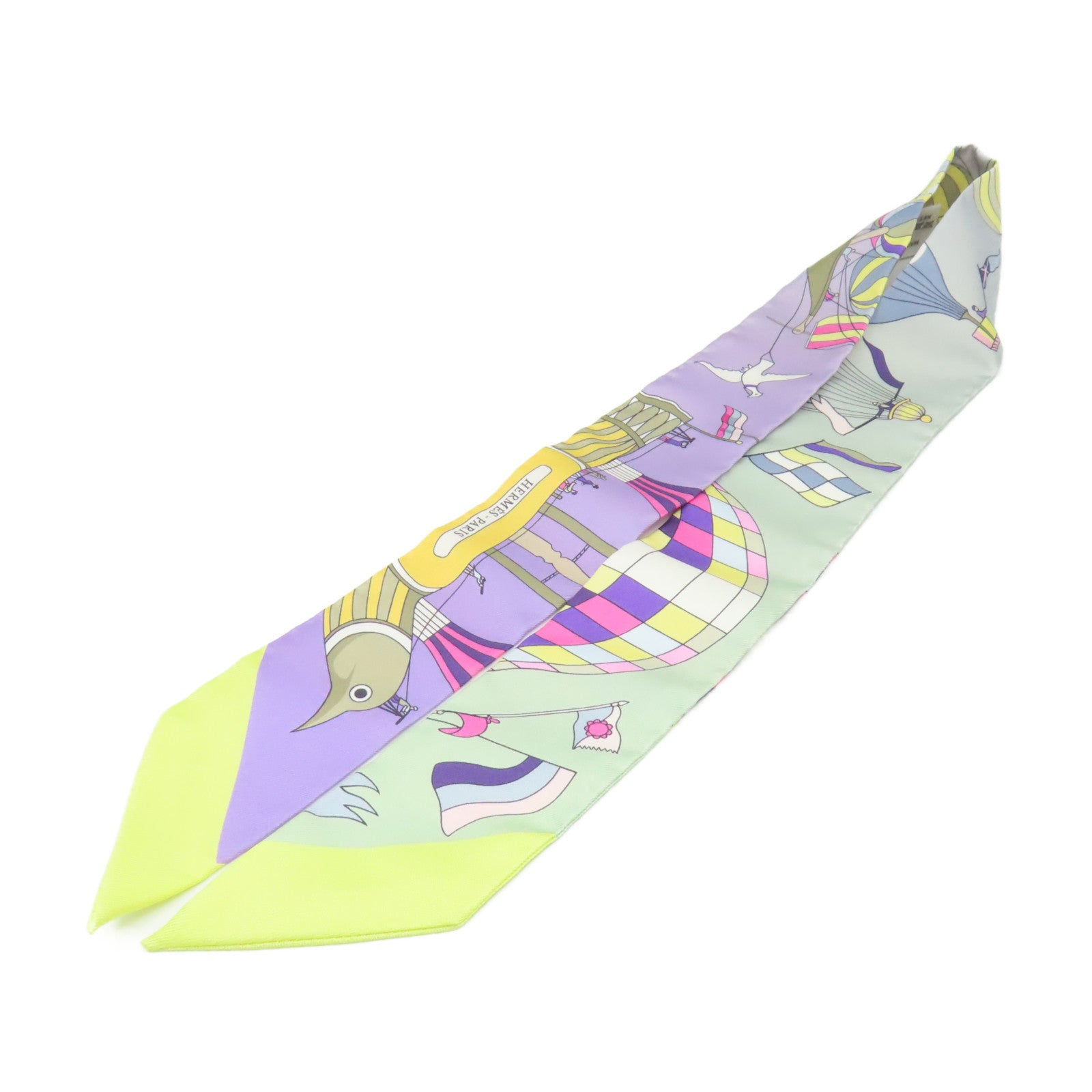 HERMES 絲質Twilly Scarf絲巾淺紫色/淺綠色/彩色