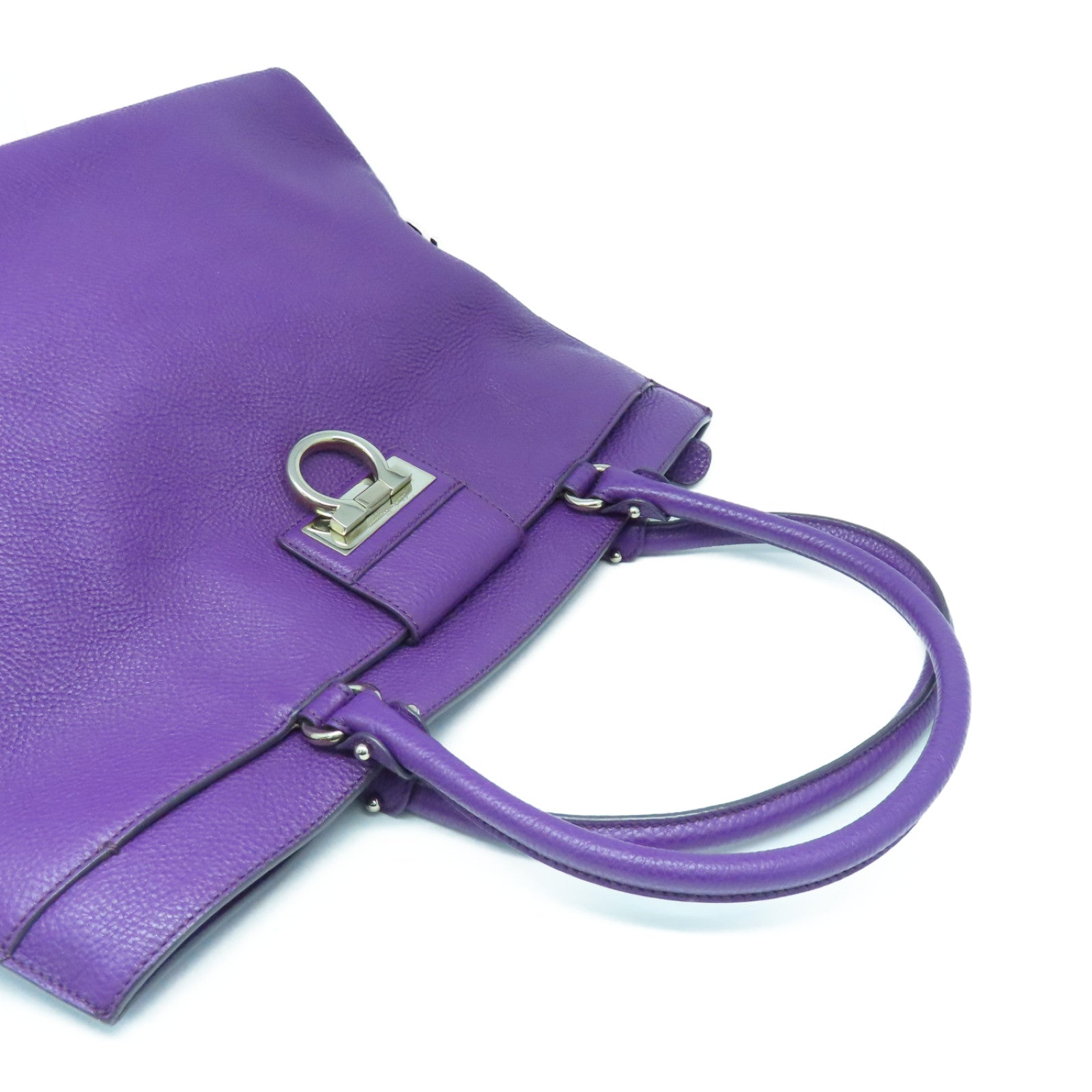 Salvatore Ferragamo cowhide leather Tote Bag silver buckle handle bag purple