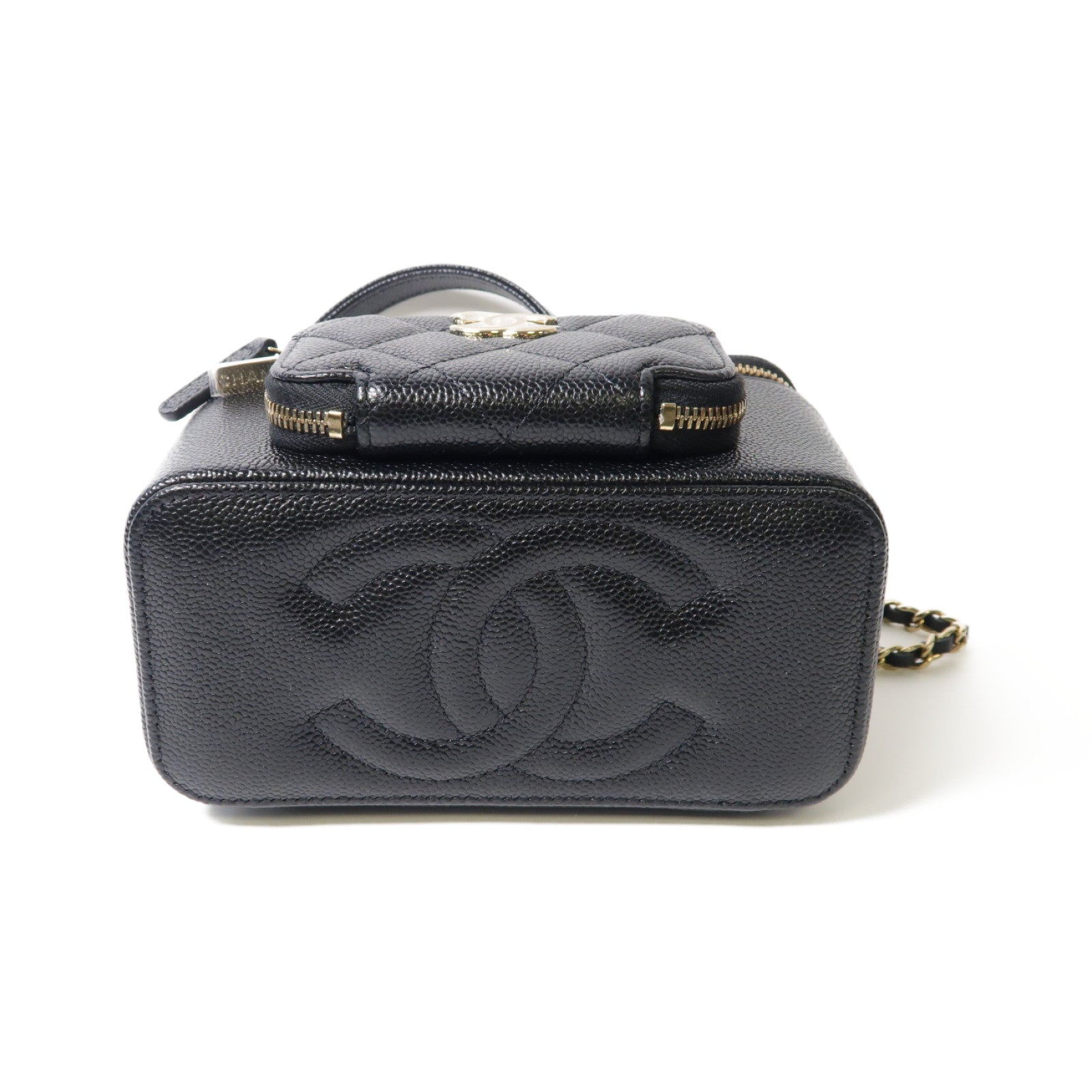 CHANEL Caviar皮革Vanity Case金扣手挽肩背兩用袋黑色