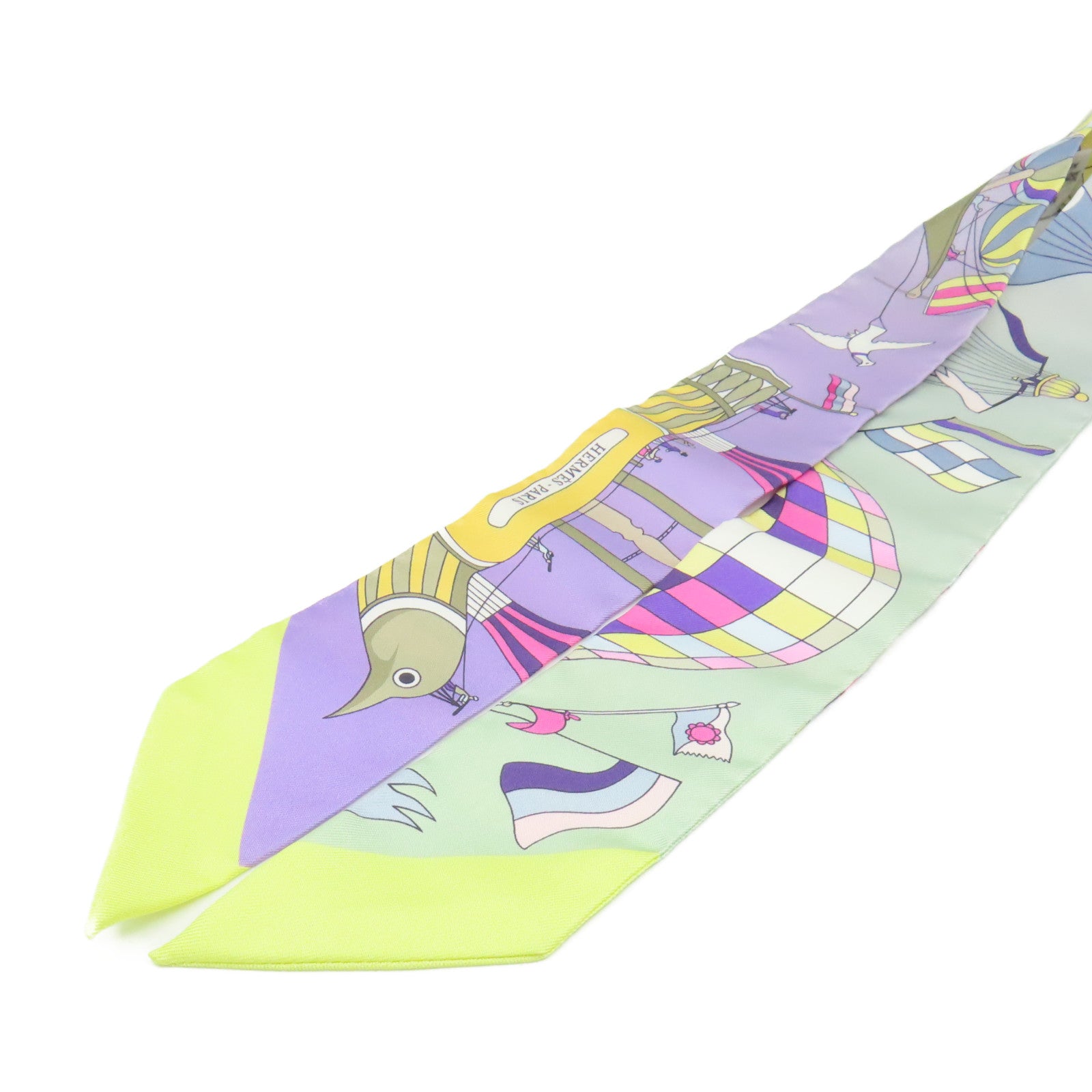 HERMES 絲質Twilly Scarf絲巾淺紫色/淺綠色/彩色