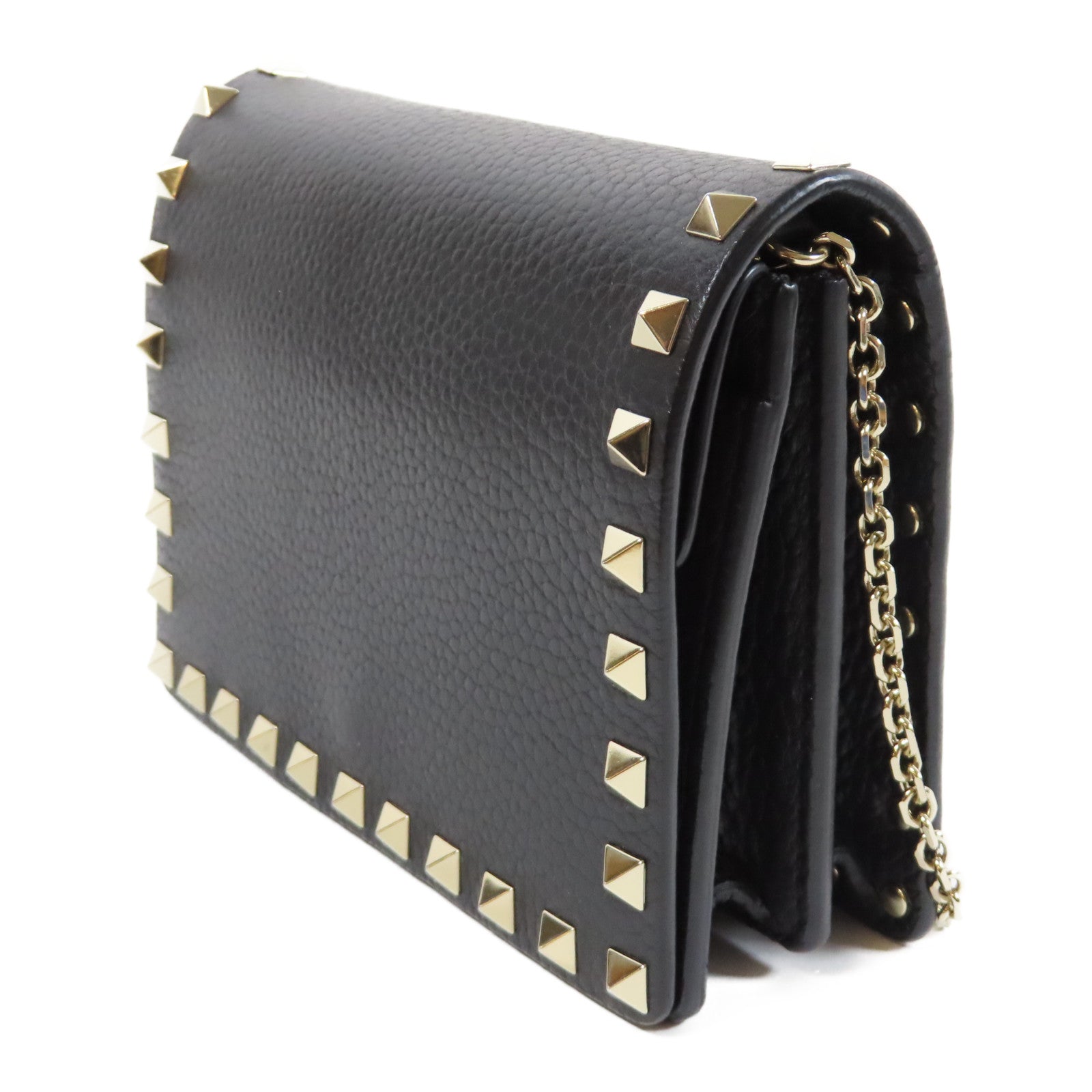 Valentino 牛皮皮革Chain Shoulder Bag金扣鏈帶肩背袋黑色