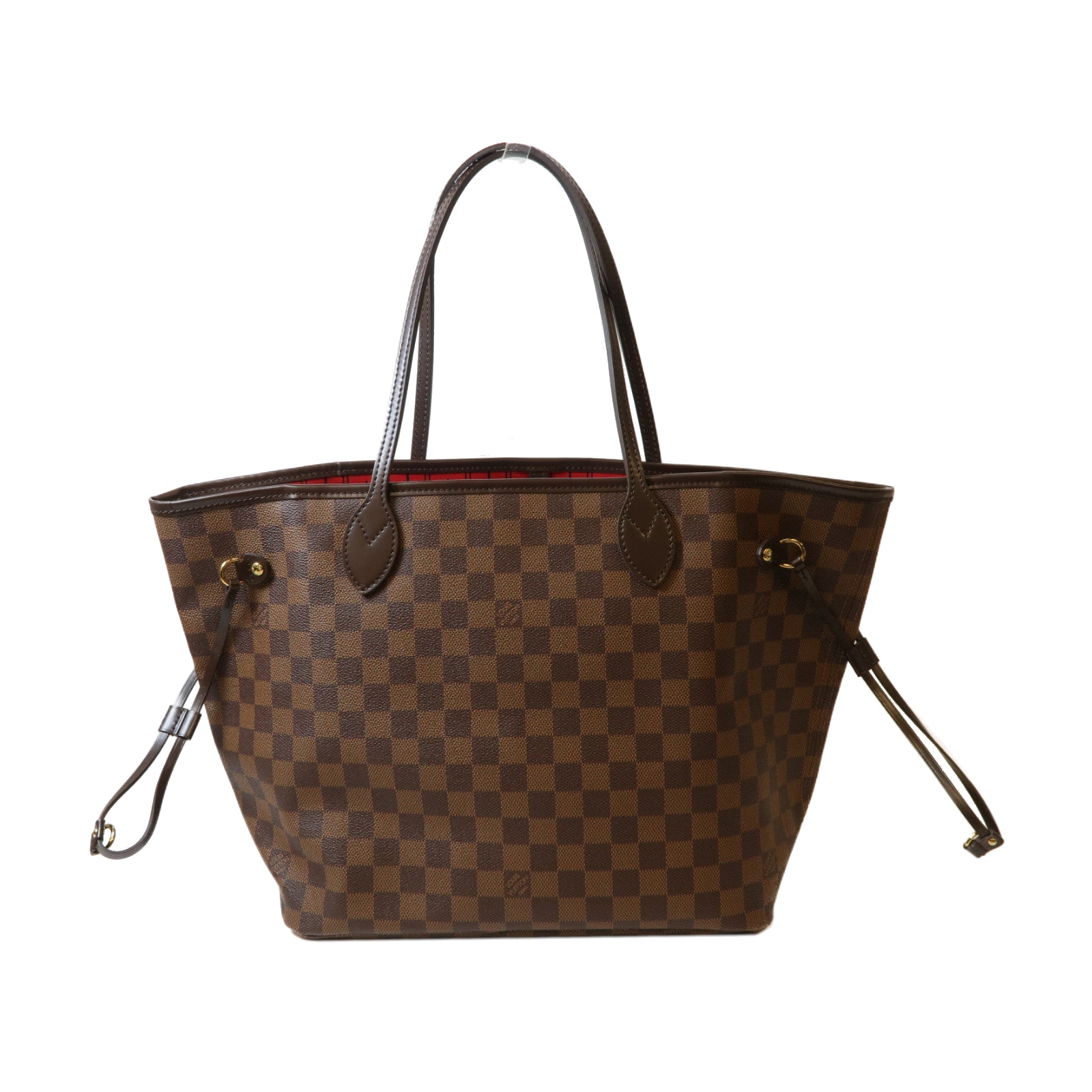 LOUIS VUITTON Damier Neverfull MM金扣手挽袋啡色/紅色