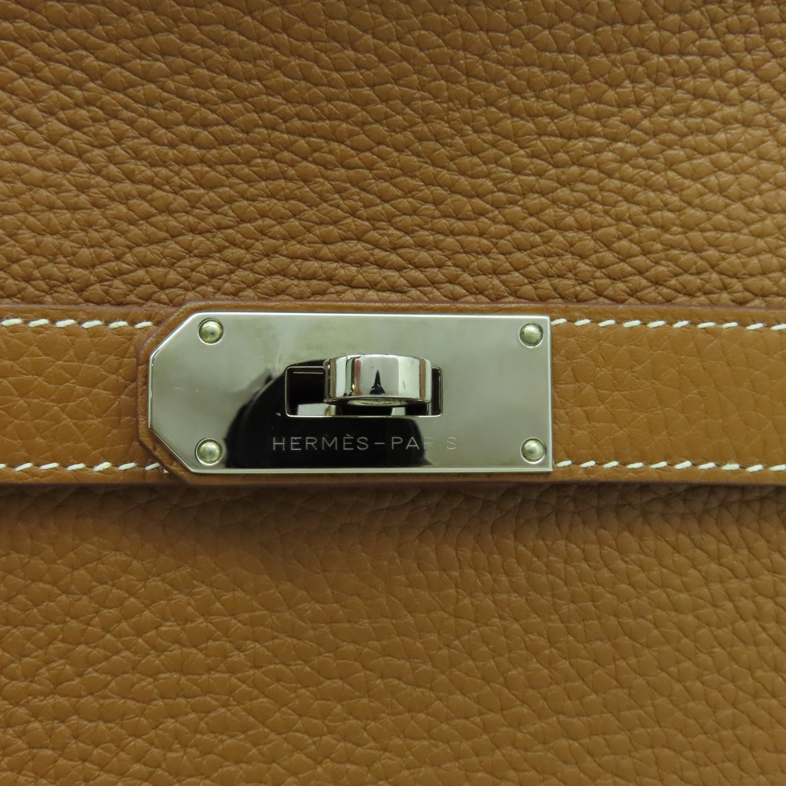 HERMES Clemence皮革Jypsiere 31銀扣肩背袋金色/經典駝色