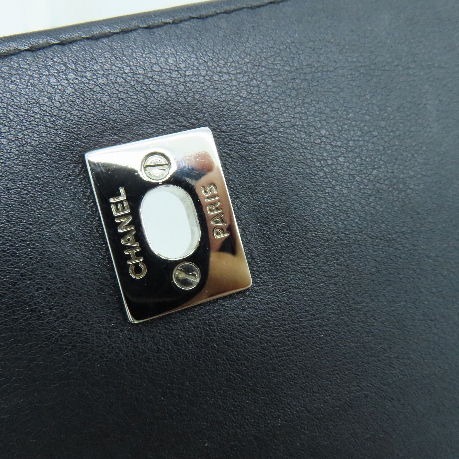 CHANEL 菱格羊皮皮革Shoulder Bag银扣链带手挽肩背两用袋黑色