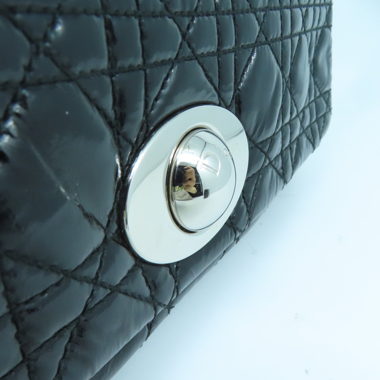 Dior 漆皮皮革Rendez-Vous Flap Bag银扣链带肩背袋黑色