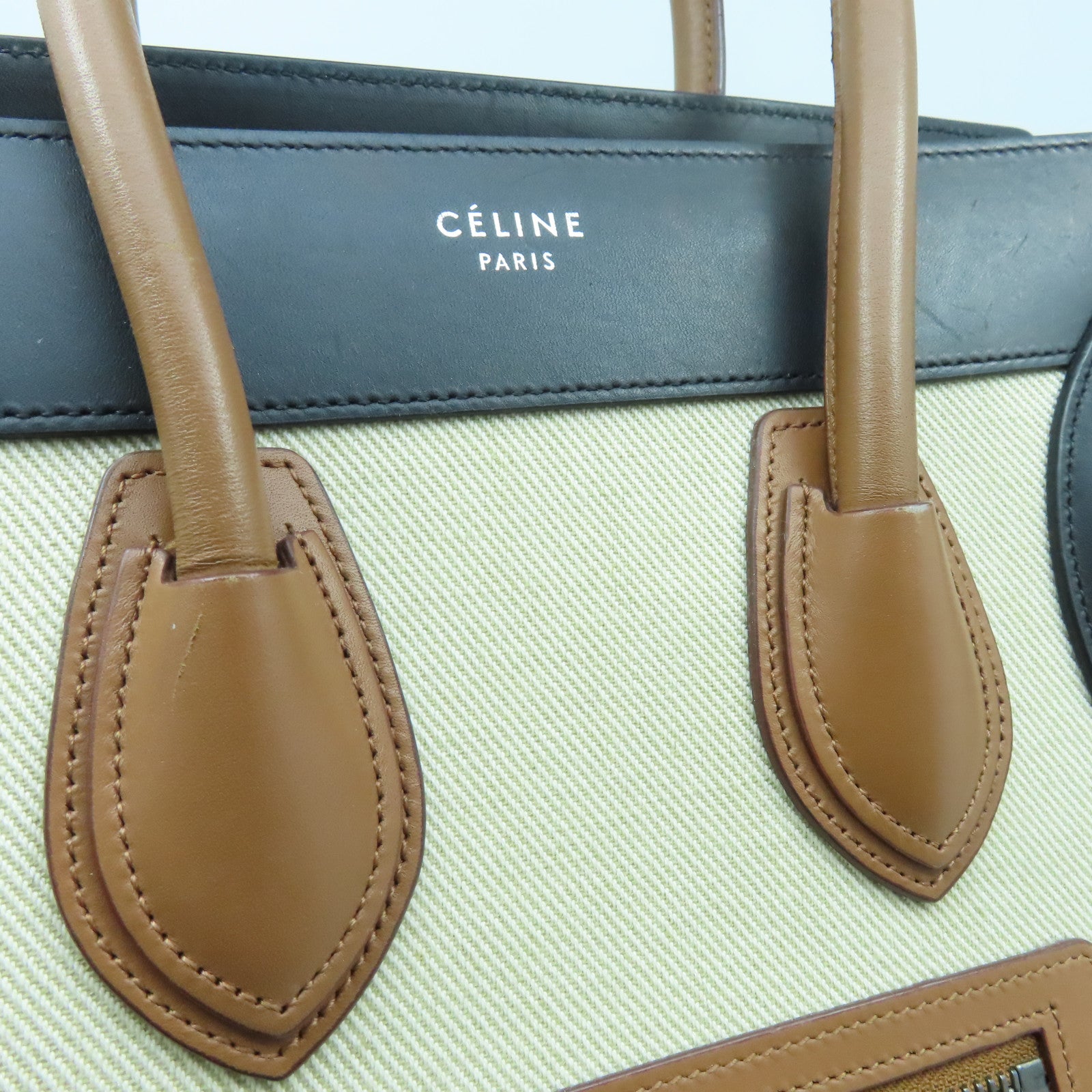 CELINE 牛皮皮革Micro Luggage銀扣手挽袋米色/黑色/啡色