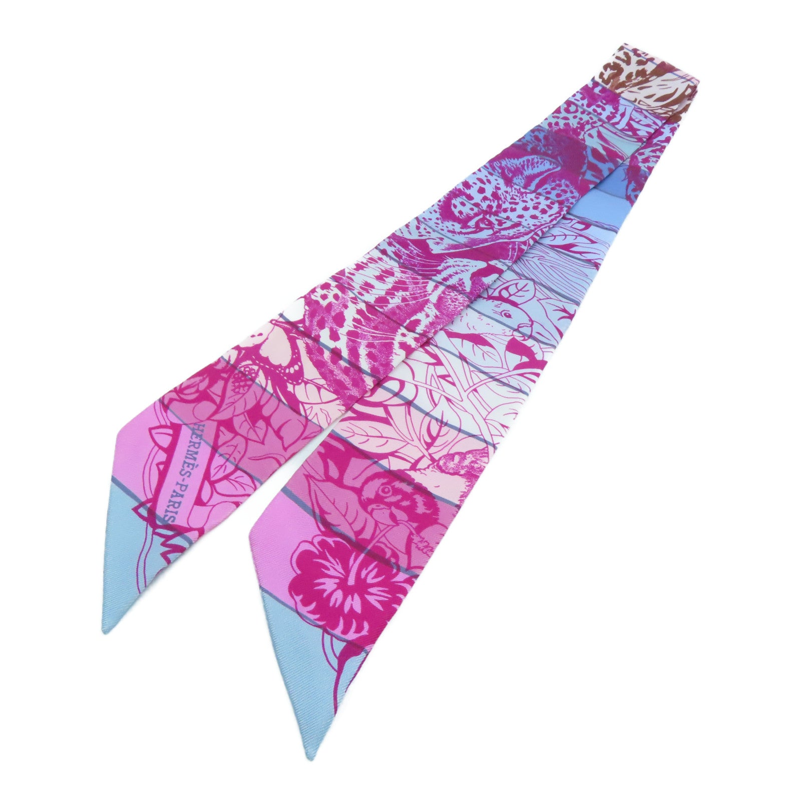 HERMES Silk Twilly Scarf Pink/Blue