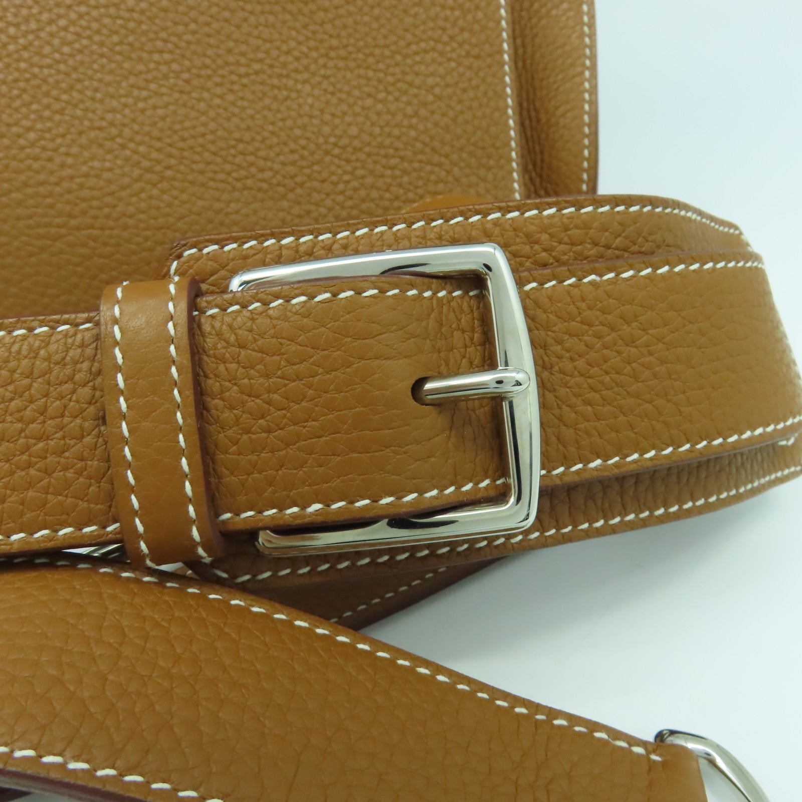 HERMES Clemence皮革Jypsiere 31銀扣肩背袋金色/經典駝色
