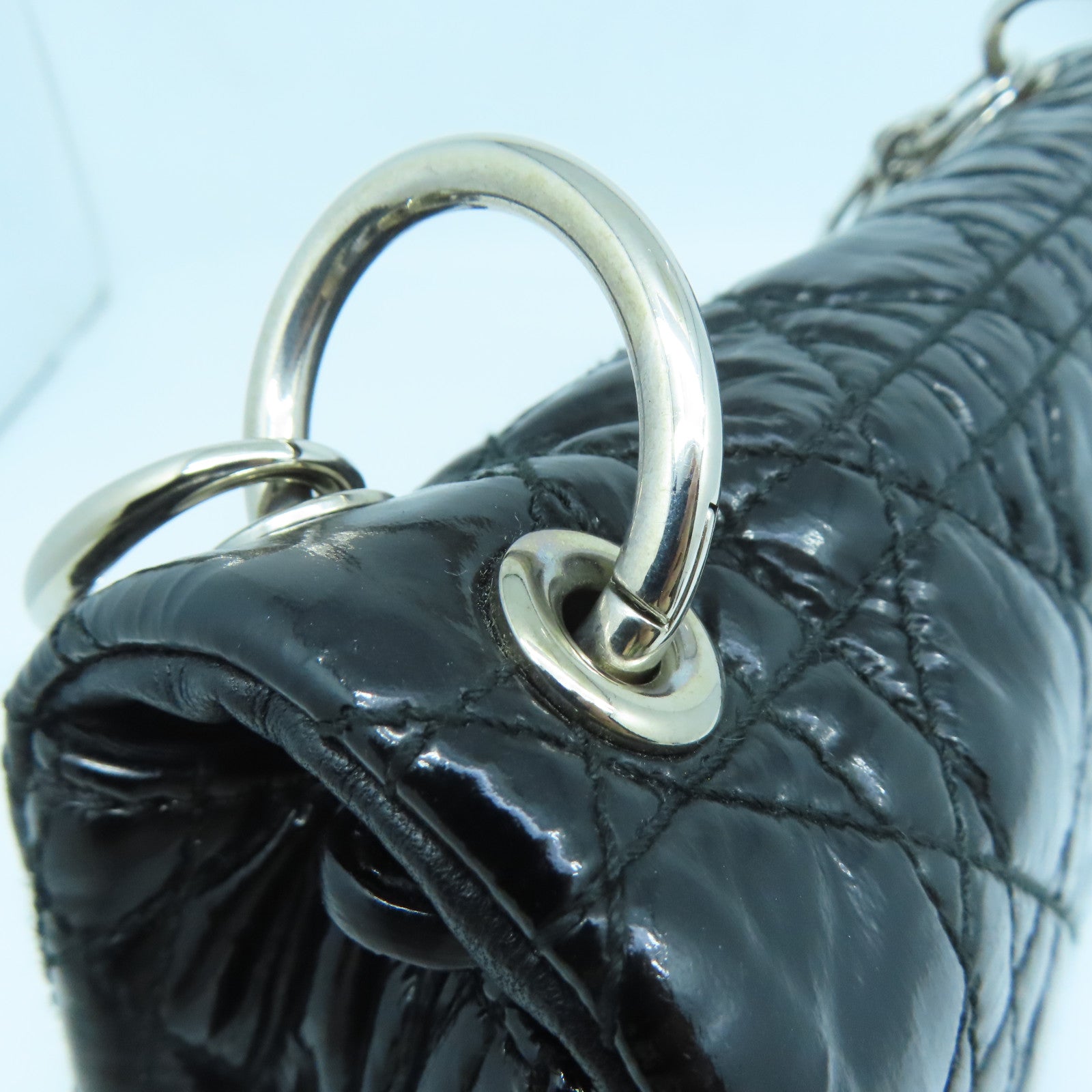 Dior 漆皮皮革Rendez-Vous Flap Bag银扣链带肩背袋黑色