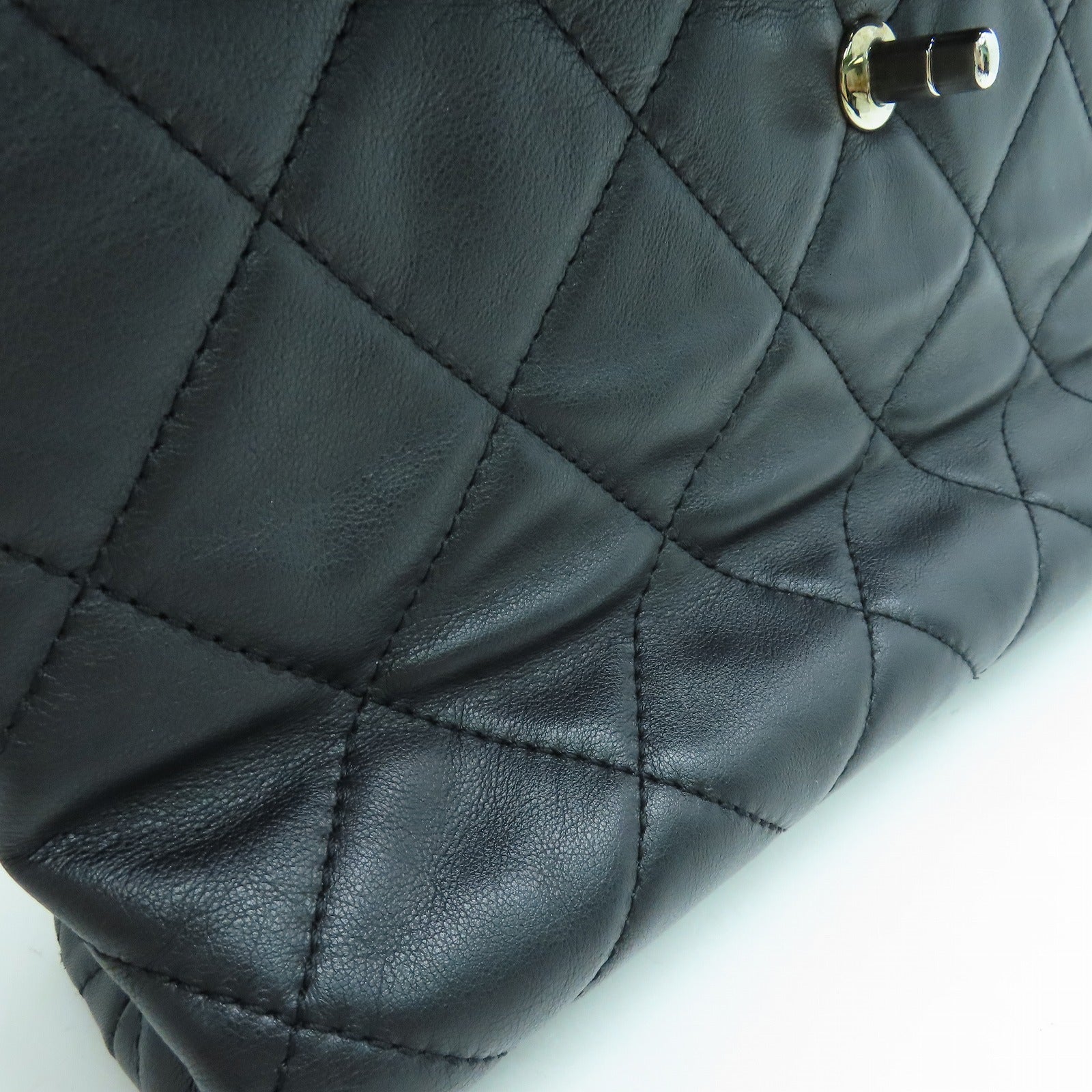 CHANEL 菱格羊皮皮革Shoulder Bag银扣链带手挽肩背两用袋黑色