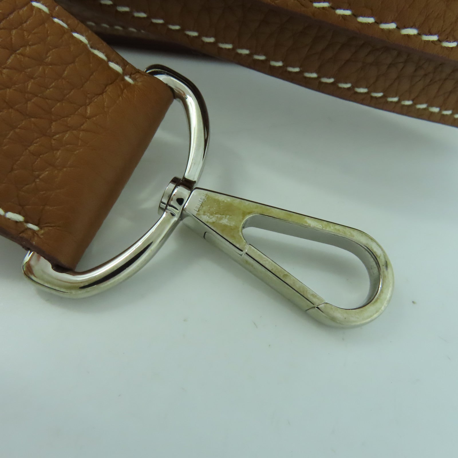 HERMES Clemence皮革Jypsiere 31銀扣肩背袋金色/經典駝色