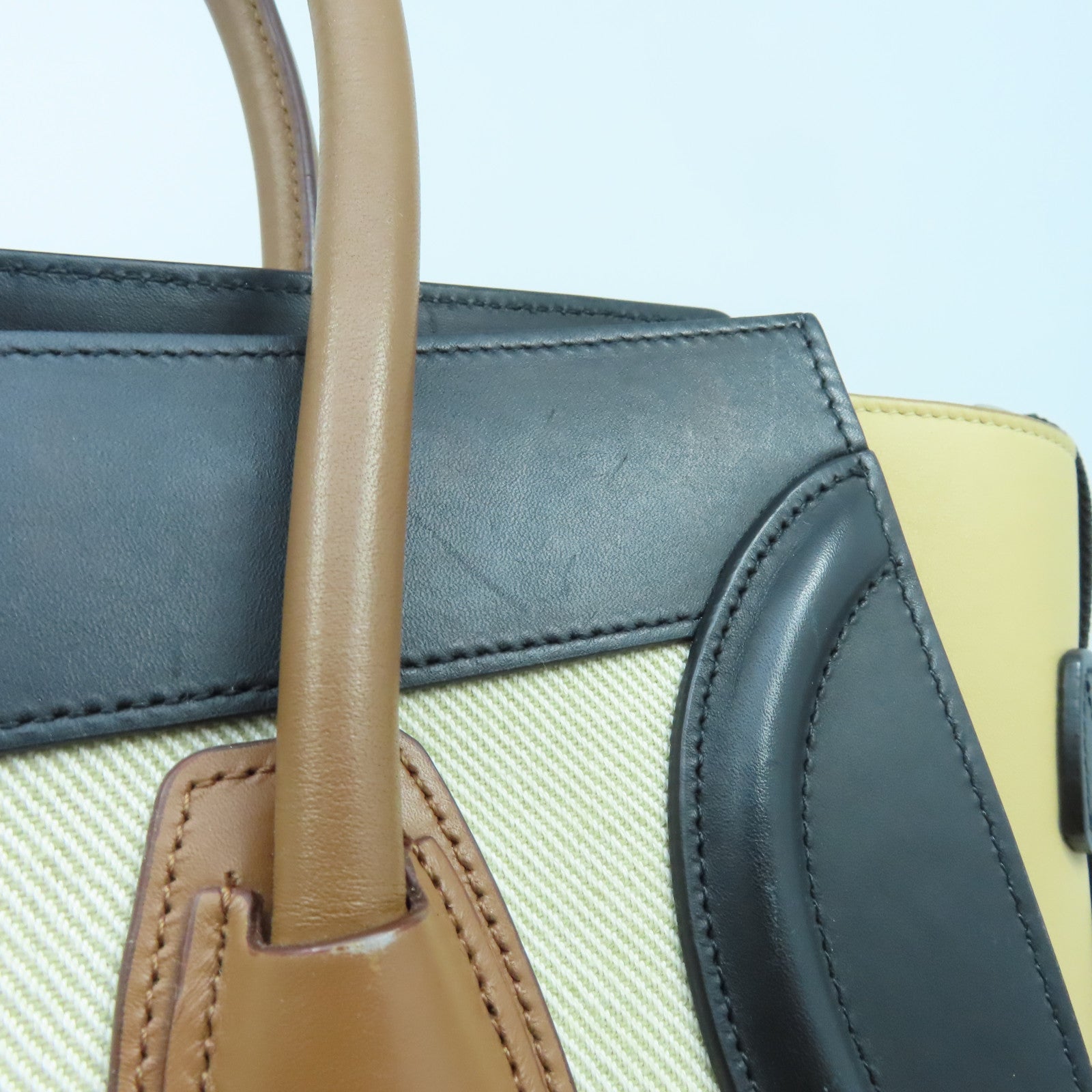 CELINE 牛皮皮革Micro Luggage銀扣手挽袋米色/黑色/啡色