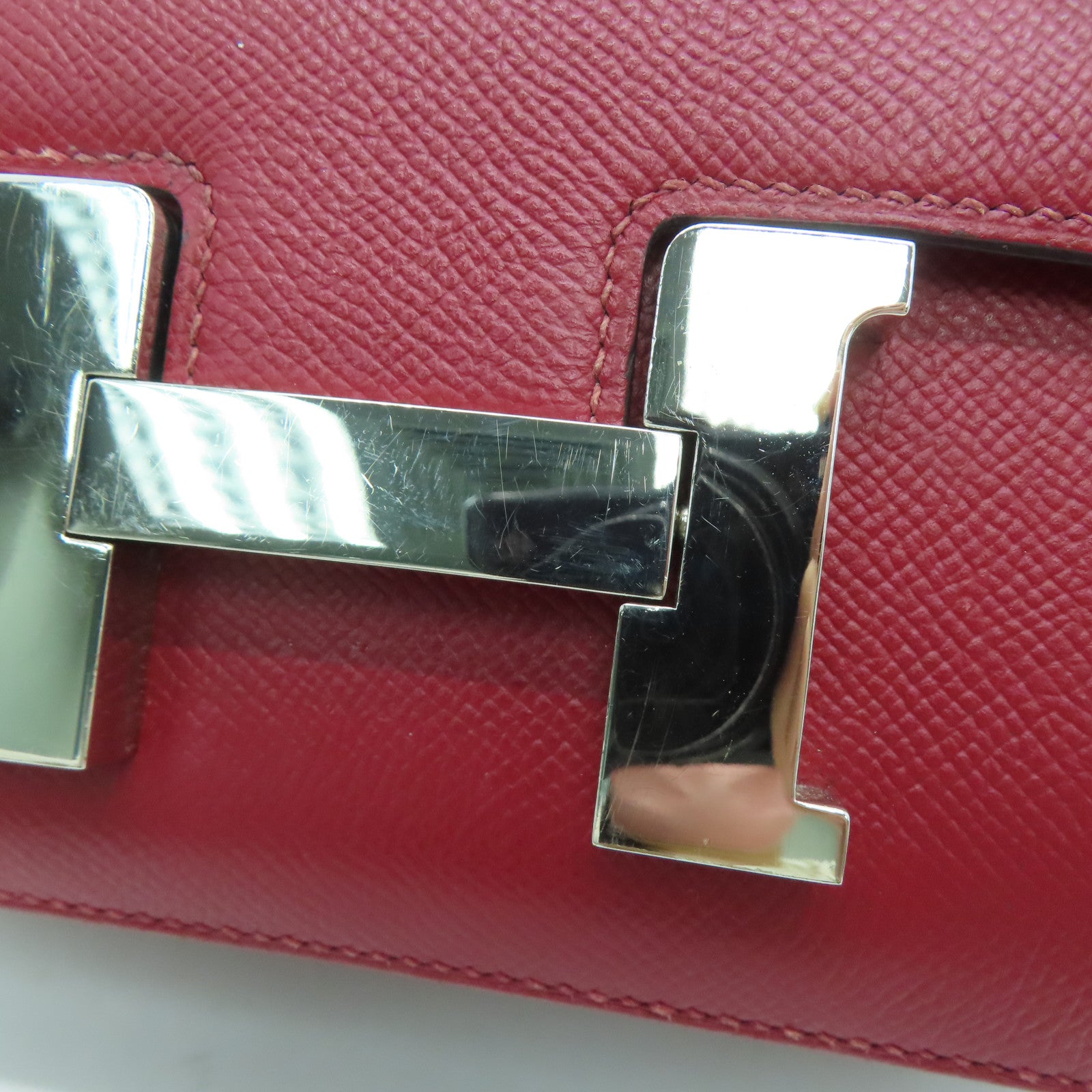 HERMES Epsom皮革Constance 24银扣肩背袋Rouge Grenade/红色