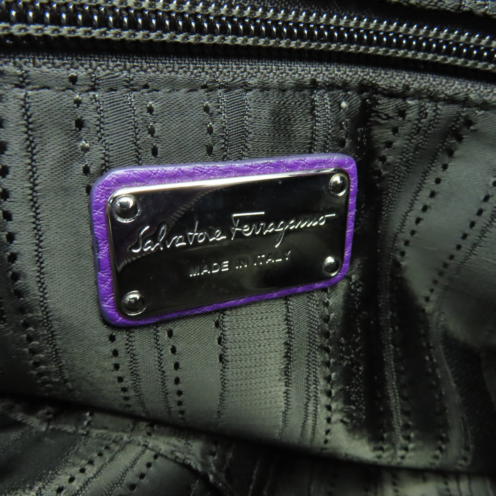 Salvatore Ferragamo cowhide leather Tote Bag silver buckle handle bag purple