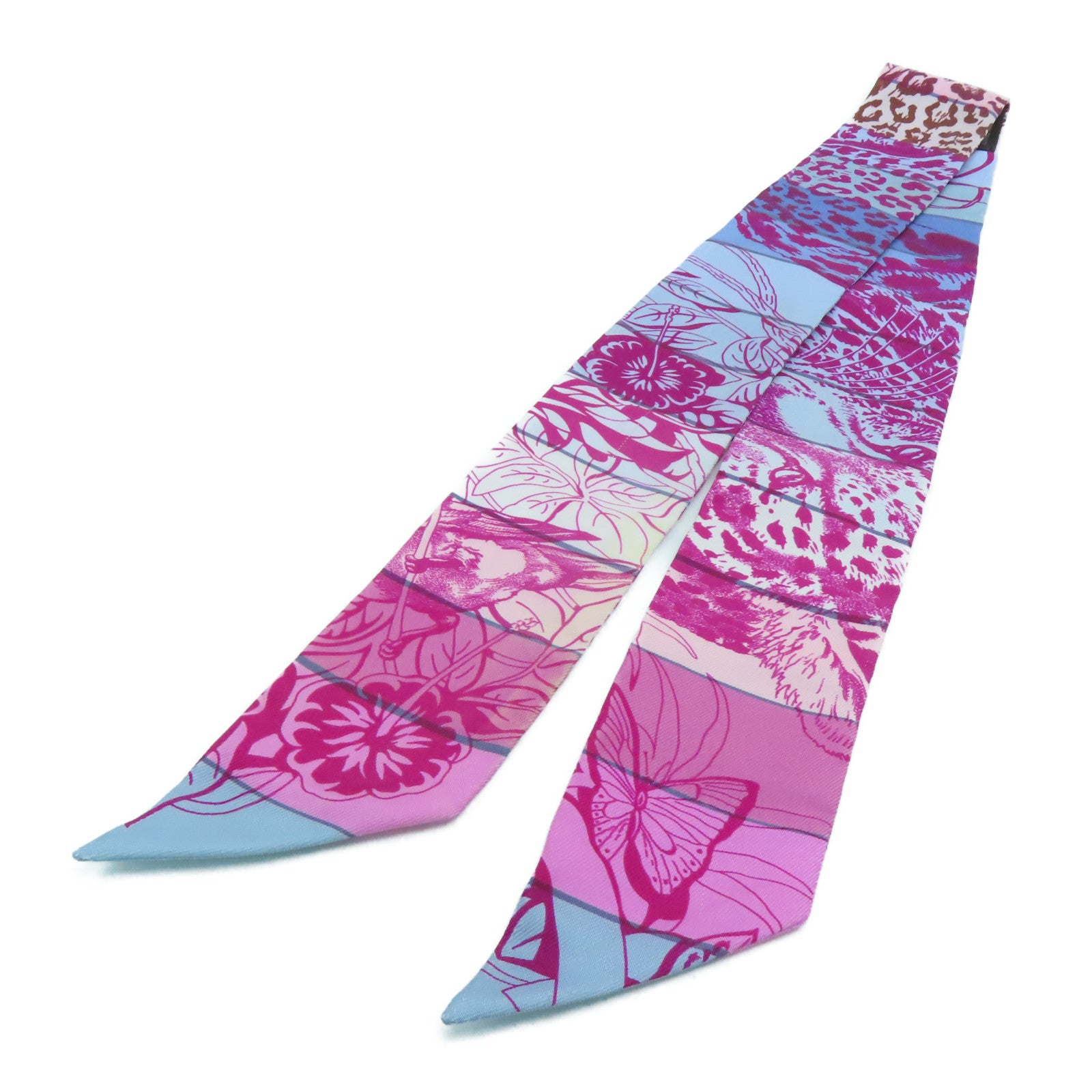 HERMES Silk Twilly Scarf Pink/Blue
