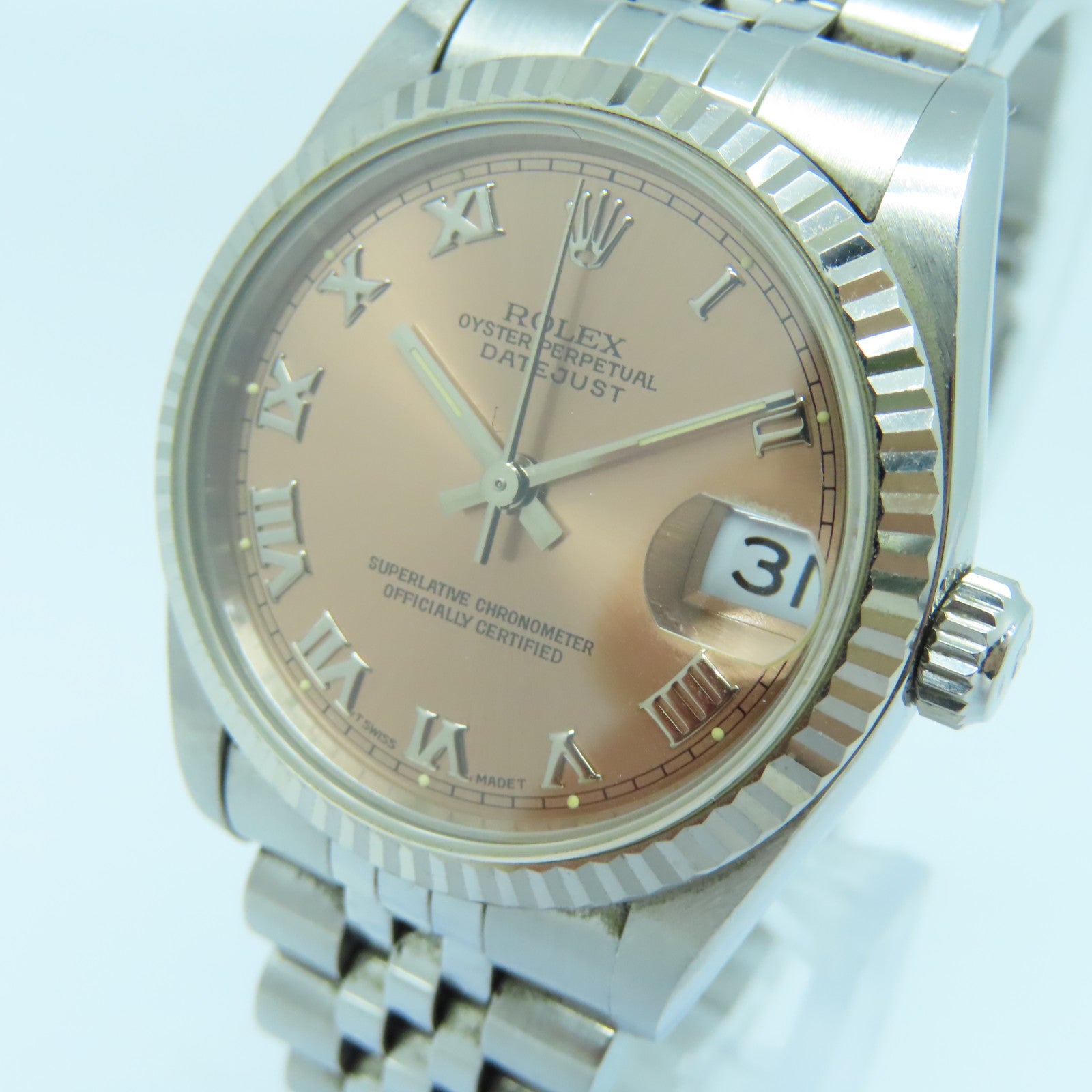 ROLEX Datejust 18K White Gold/Stainless Steel Watch Automatic Movement Pink