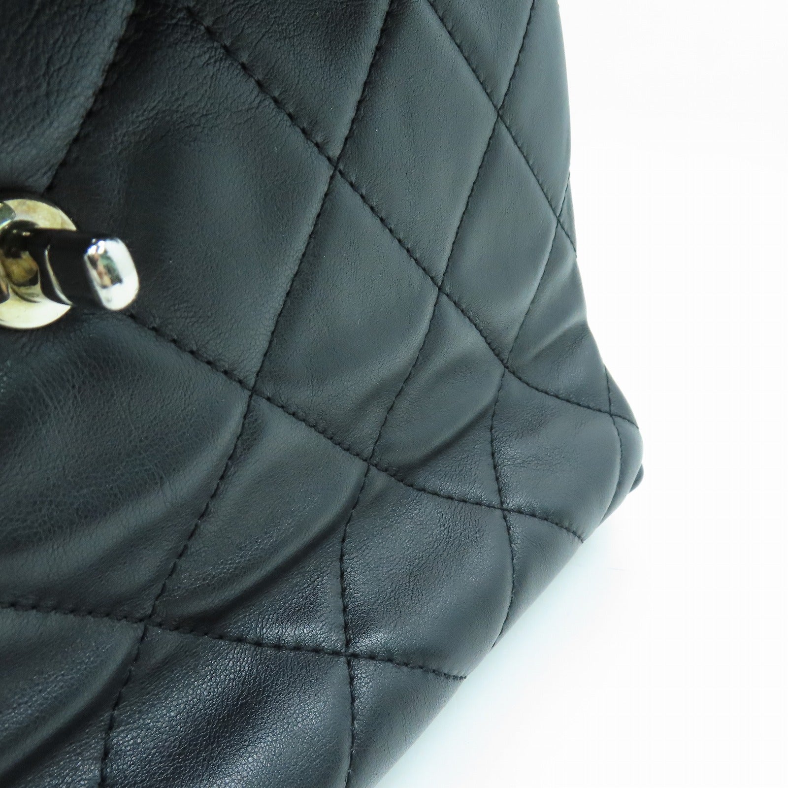 CHANEL 菱格羊皮皮革Shoulder Bag银扣链带手挽肩背两用袋黑色