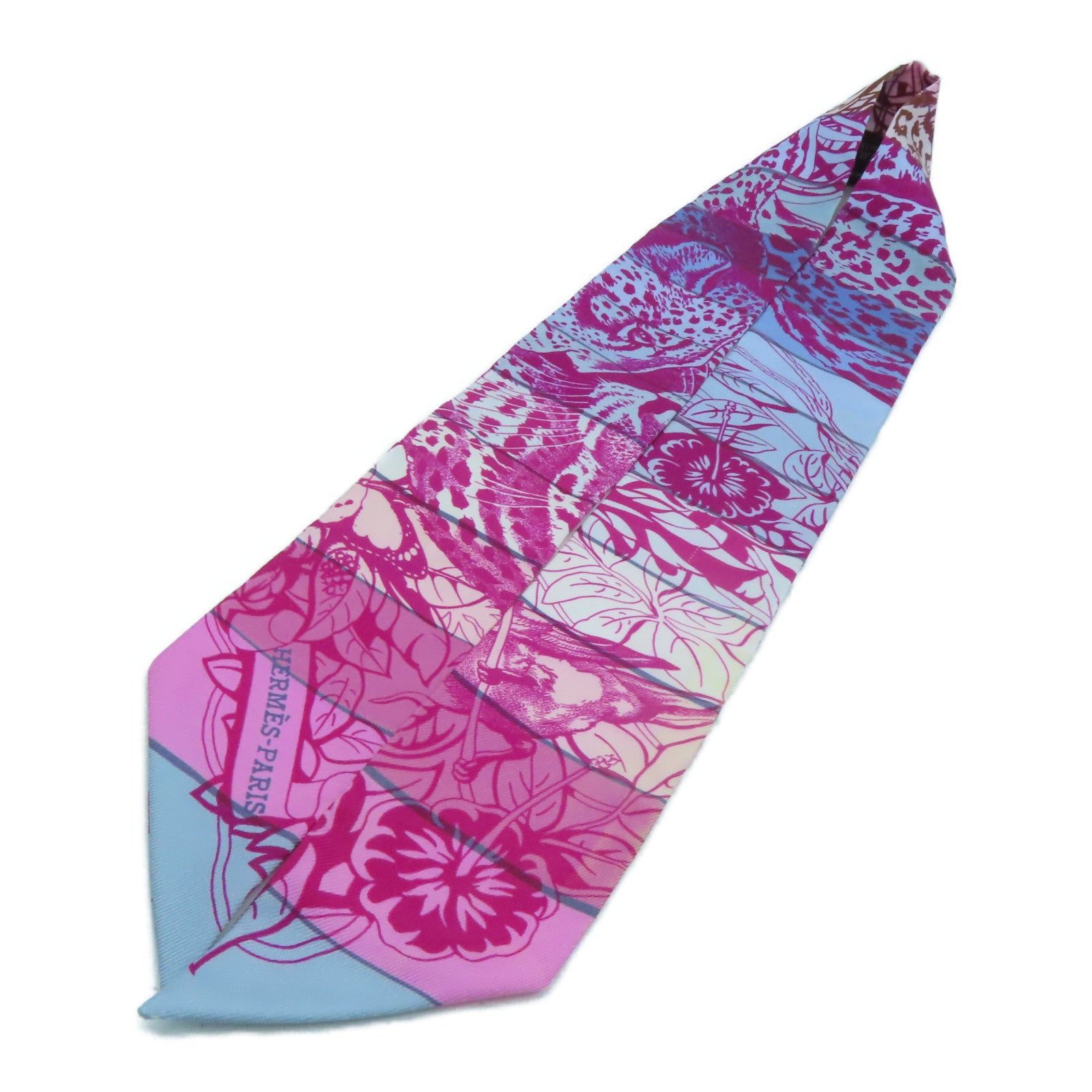 HERMES Silk Twilly Scarf Pink/Blue