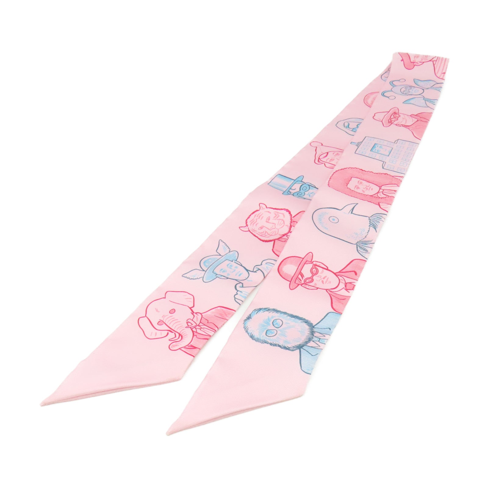 HERMES 絲質Twilly Scarf絲巾粉紅色/紅色/彩色