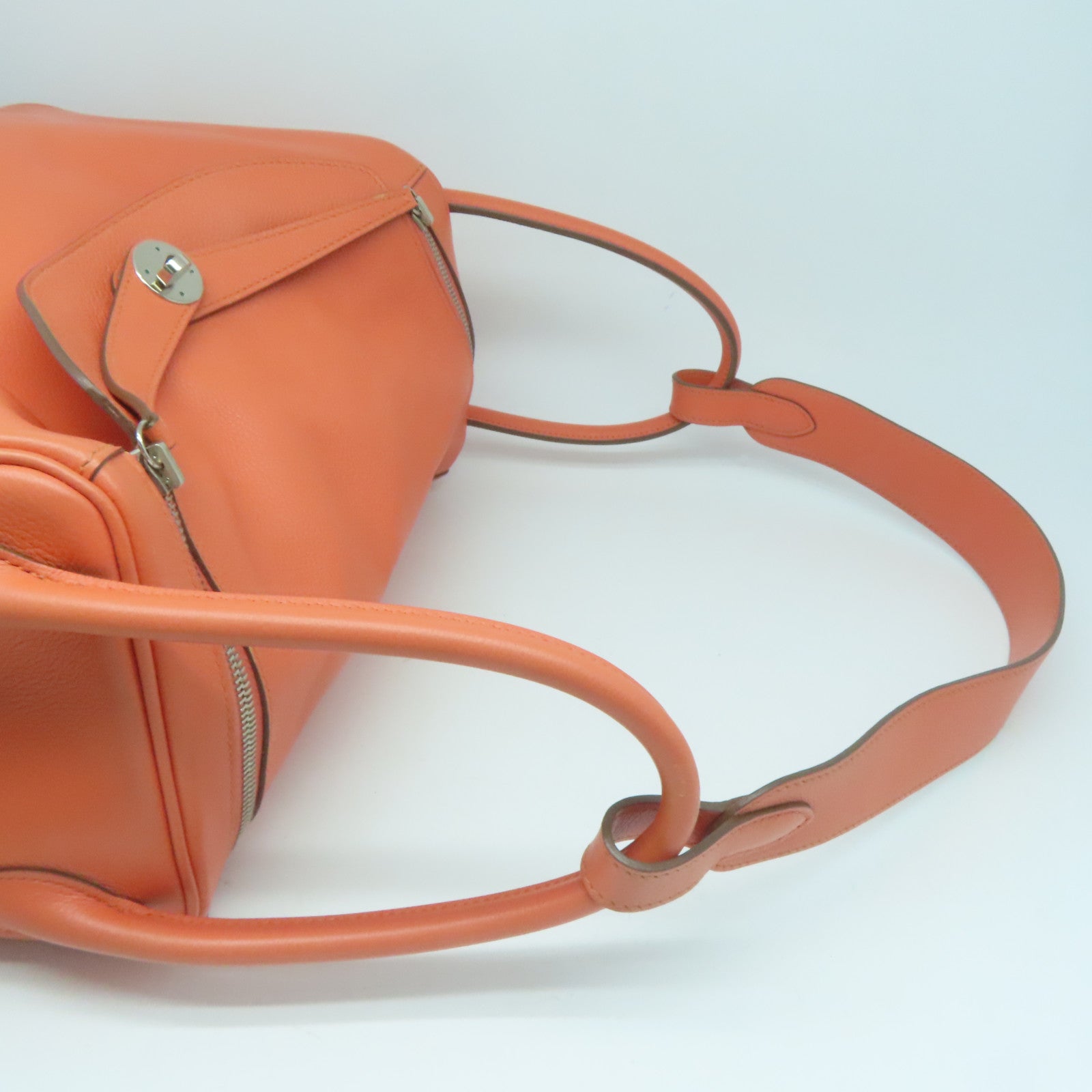 HERMES Evercolor皮革Lindy 34银扣手挽肩背两用袋橙色