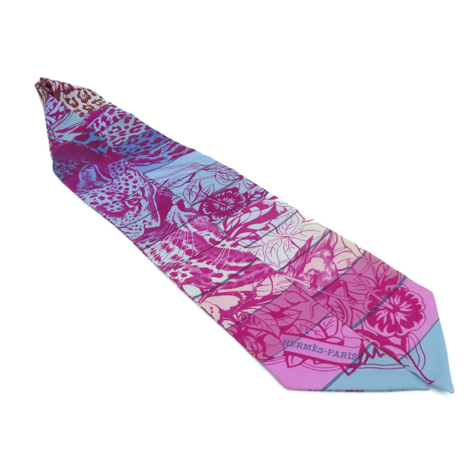 HERMES Silk Twilly Scarf Pink/Blue