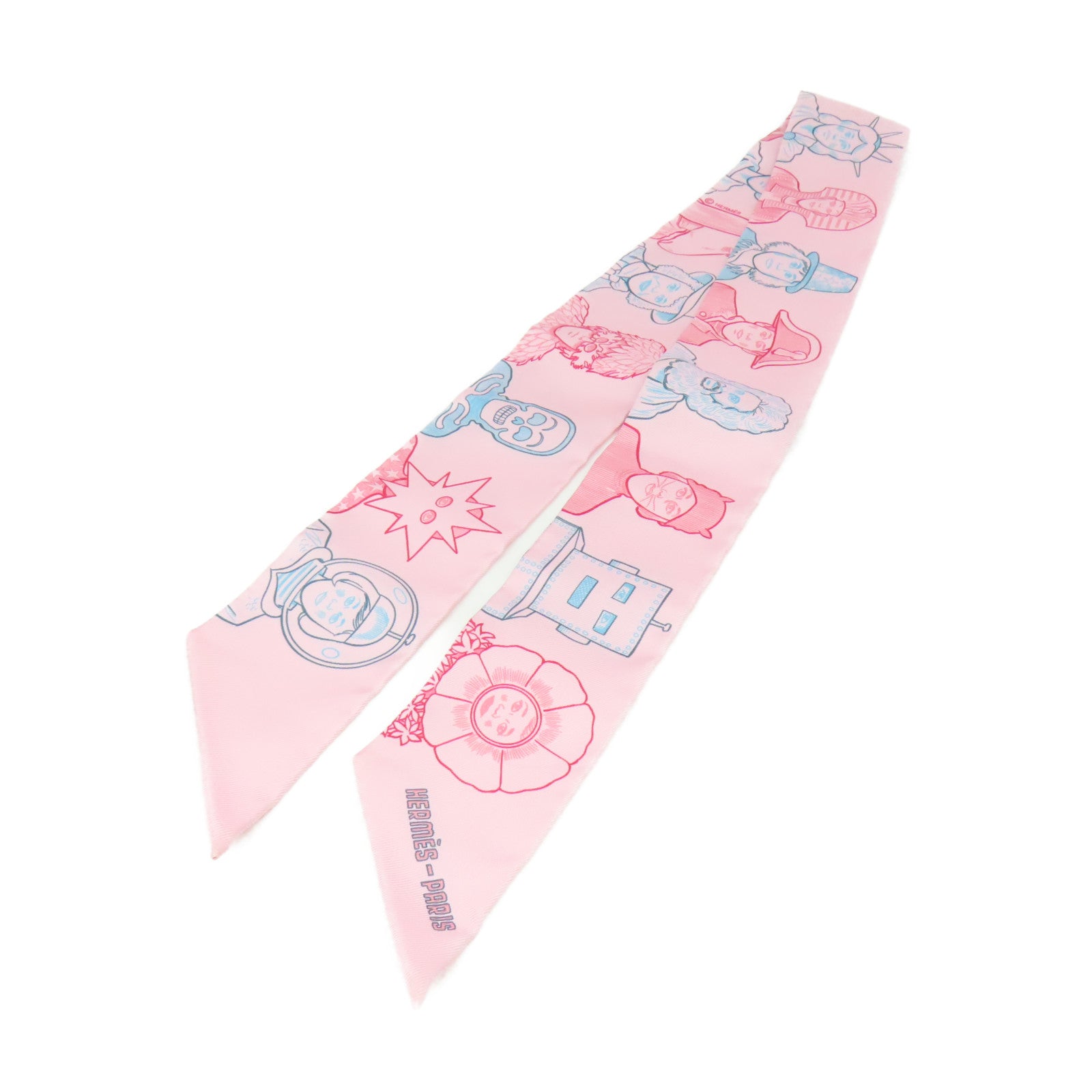 HERMES 絲質Twilly Scarf絲巾粉紅色/紅色/彩色
