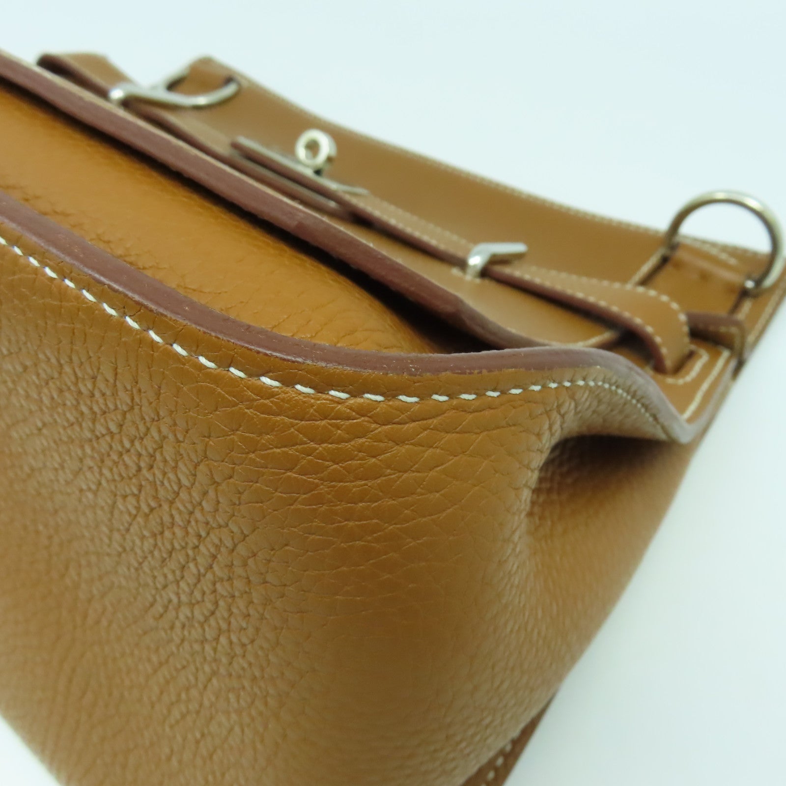 HERMES Clemence皮革Jypsiere 31銀扣肩背袋金色/經典駝色