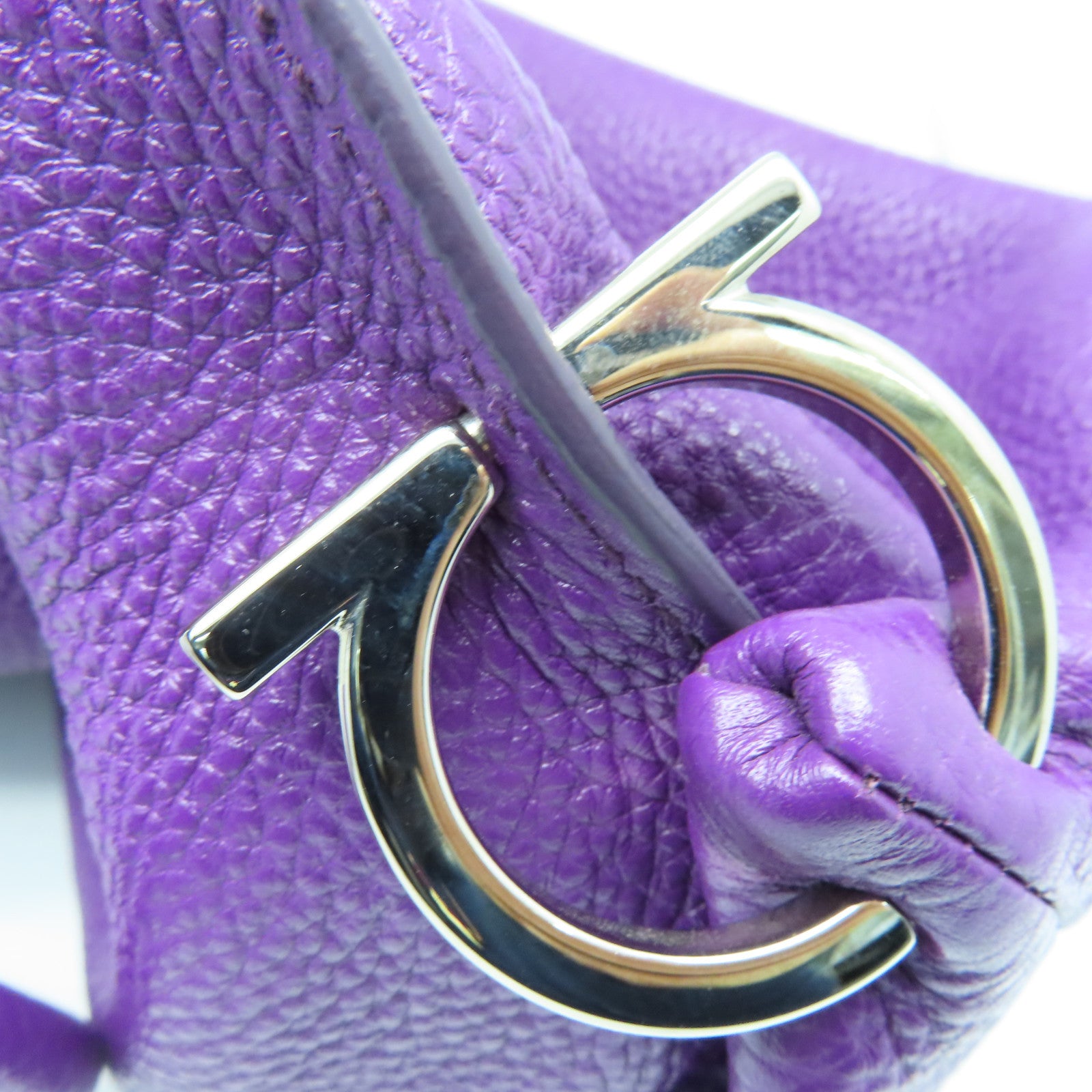 Salvatore Ferragamo cowhide leather Tote Bag silver buckle handle bag purple