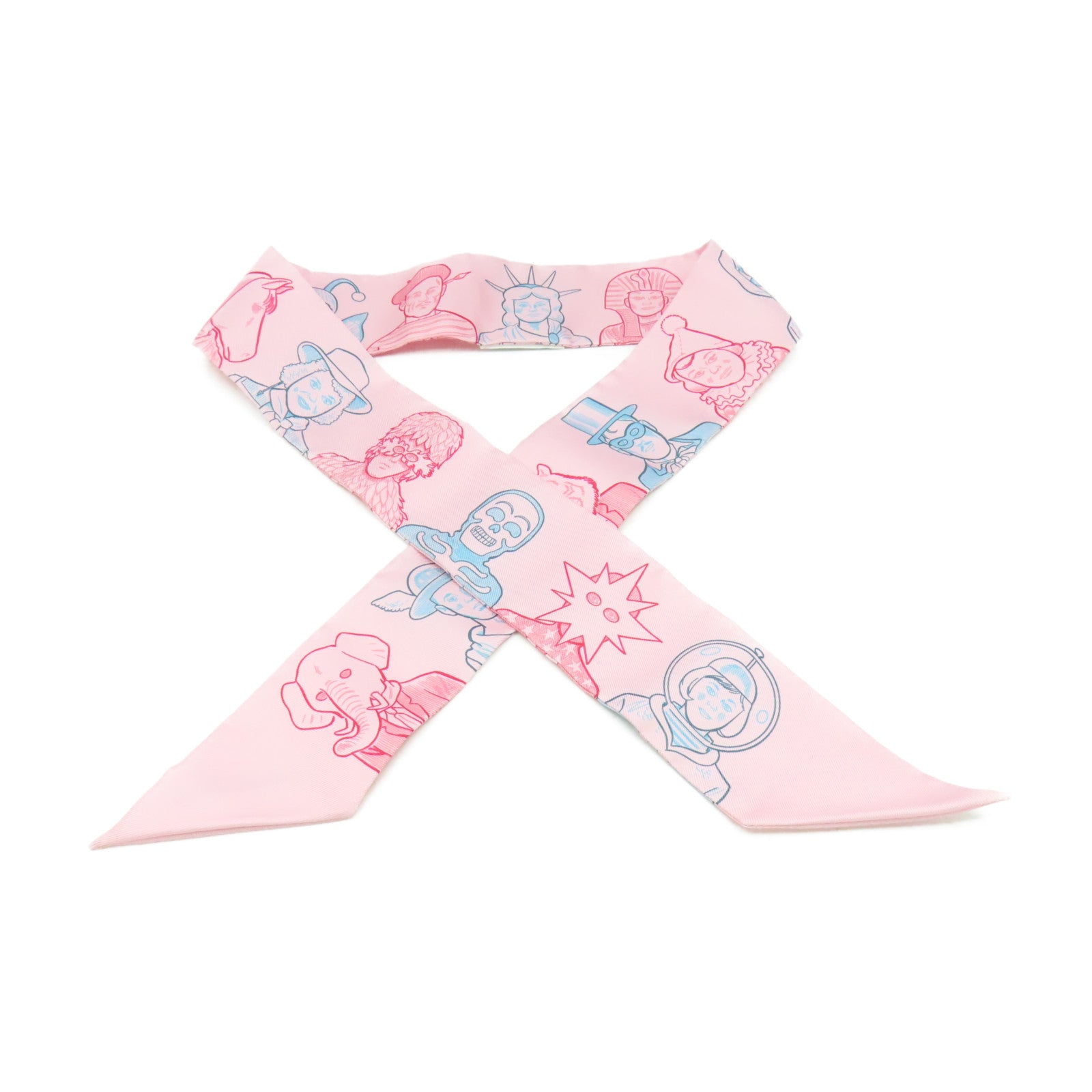 HERMES 絲質Twilly Scarf絲巾粉紅色/紅色/彩色