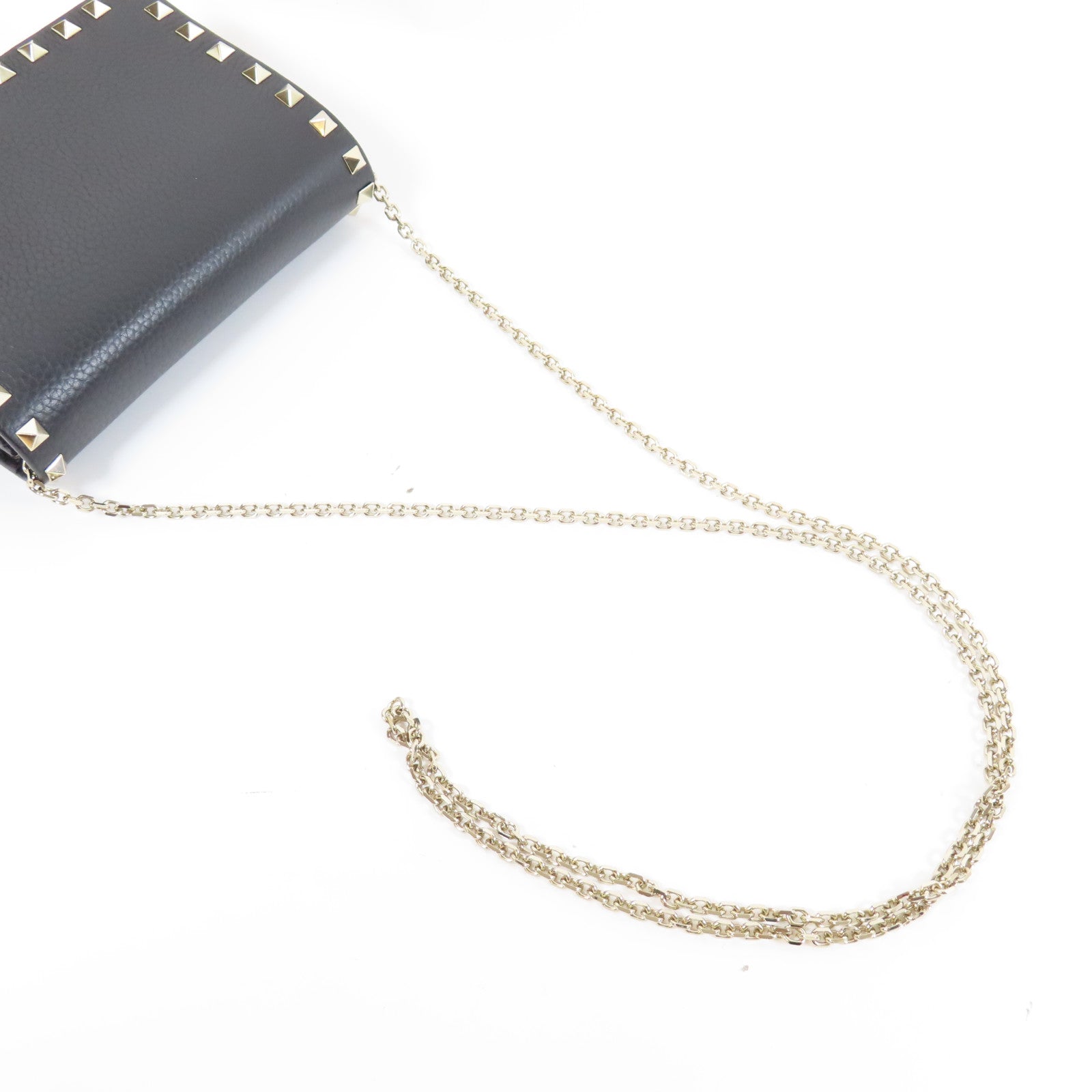 Valentino 牛皮皮革Chain Shoulder Bag金扣鏈帶肩背袋黑色