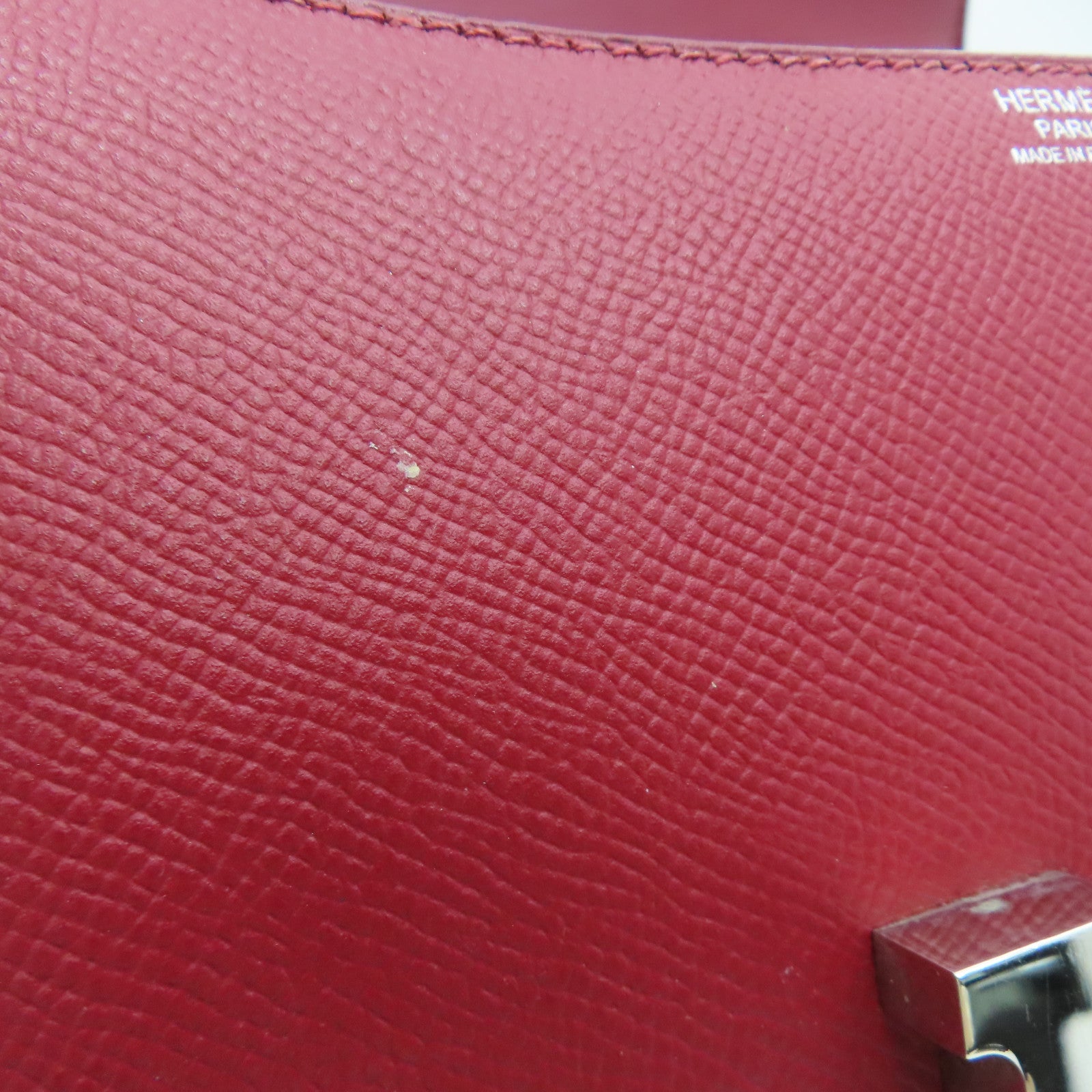 HERMES Epsom皮革Constance 24银扣肩背袋Rouge Grenade/红色