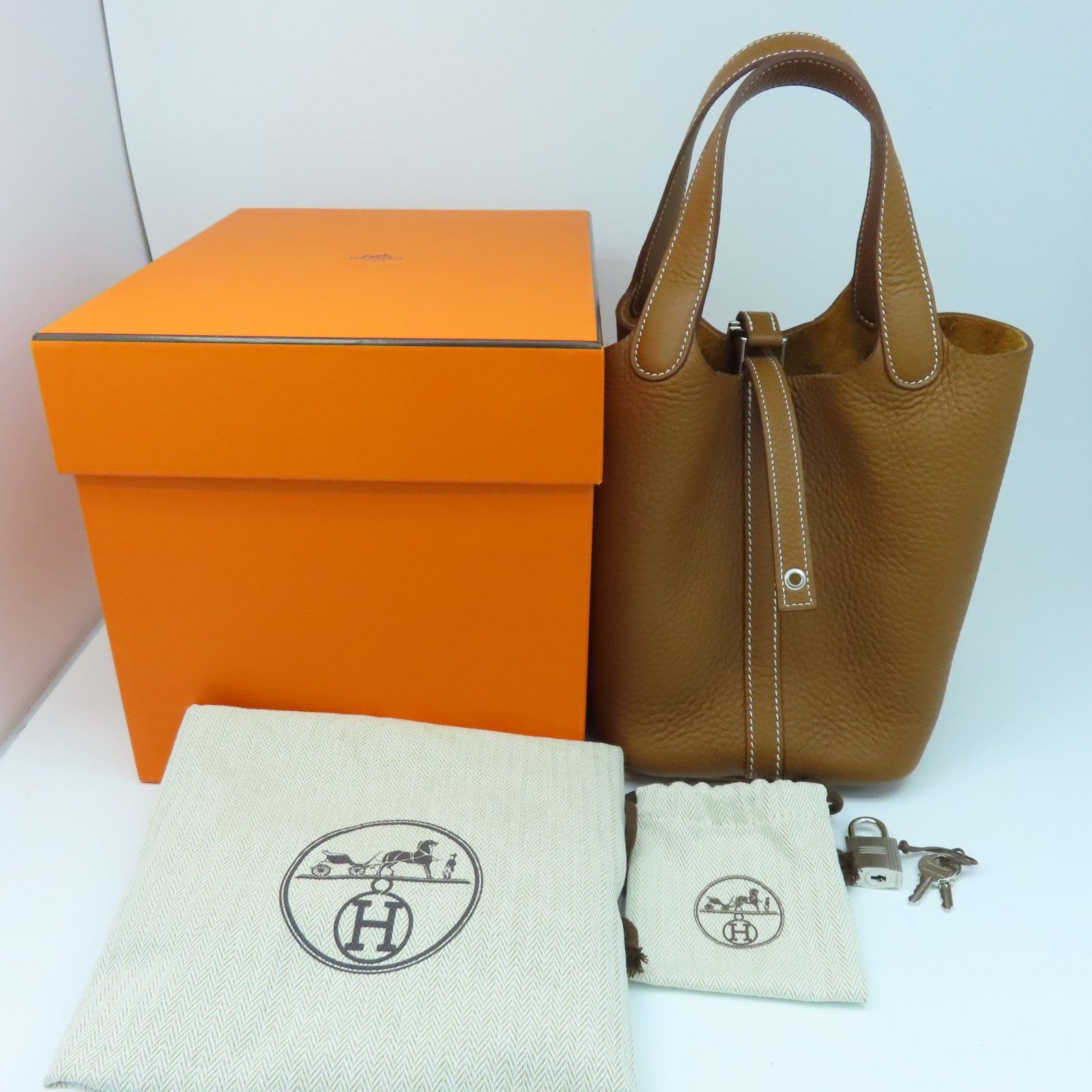 HERMES Clemence皮革Picotin PM銀扣手挽袋啡色
