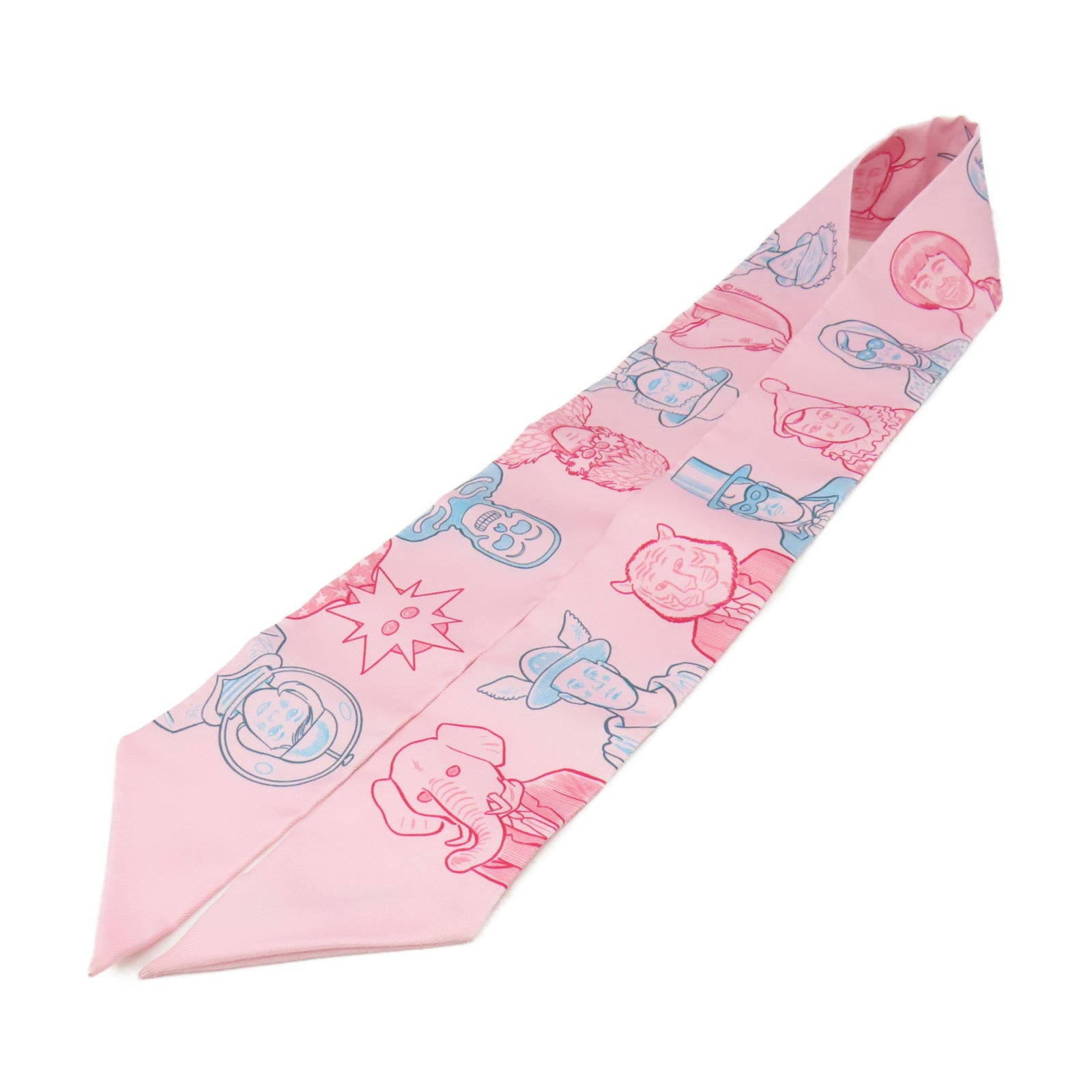 HERMES 絲質Twilly Scarf絲巾粉紅色/紅色/彩色