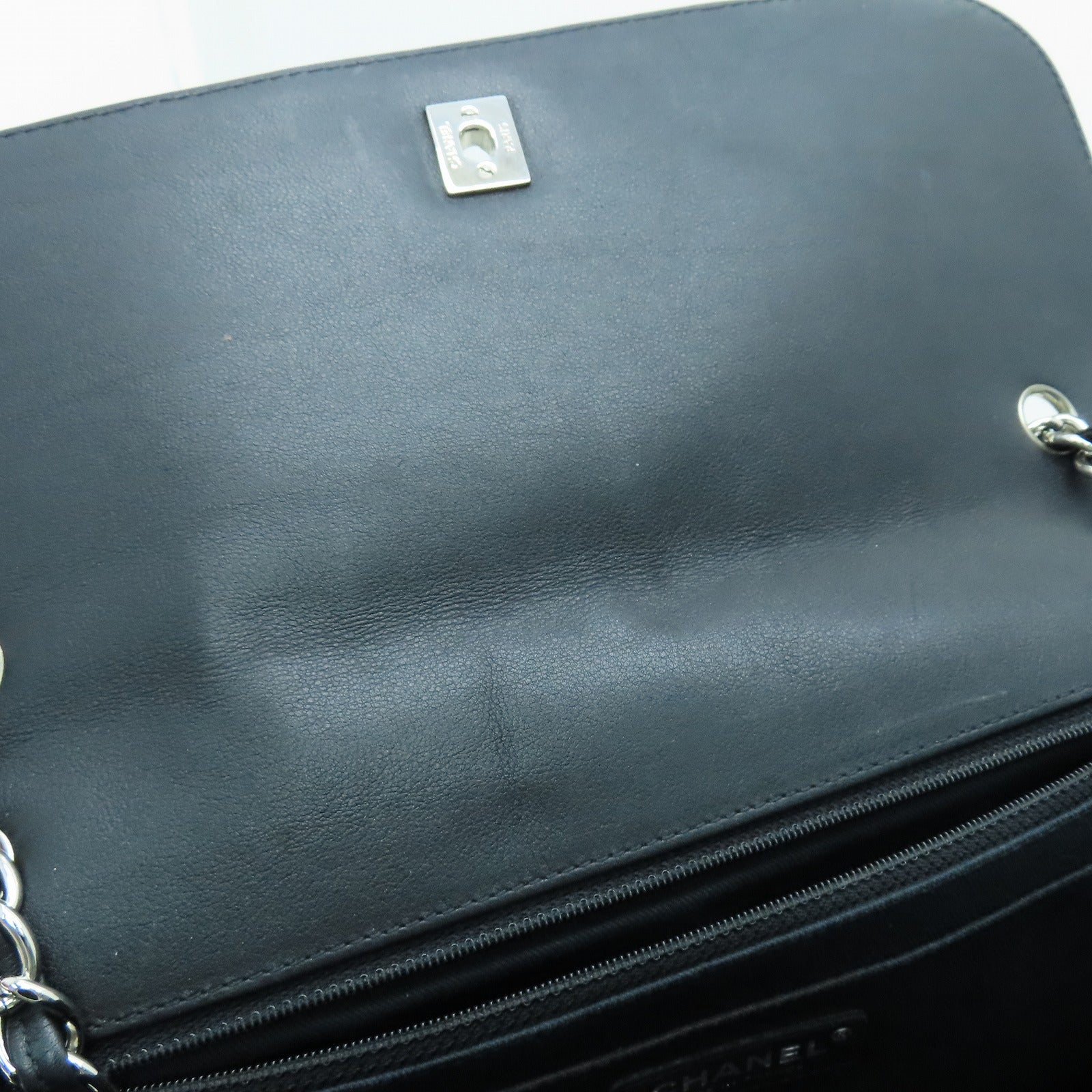 CHANEL 菱格羊皮皮革Shoulder Bag银扣链带手挽肩背两用袋黑色