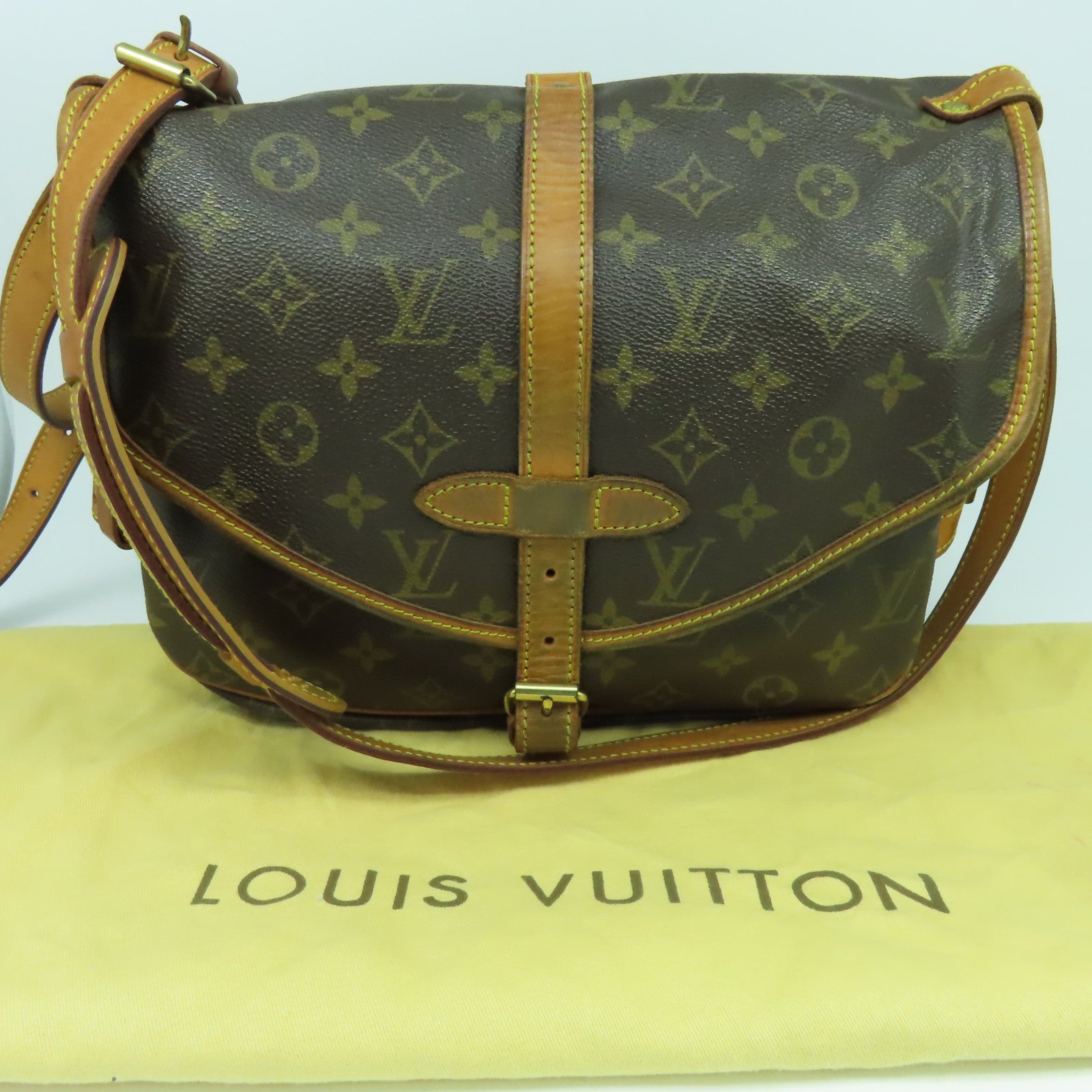 LOUIS VUITTON Monogram Saumur 30金扣肩背袋啡色