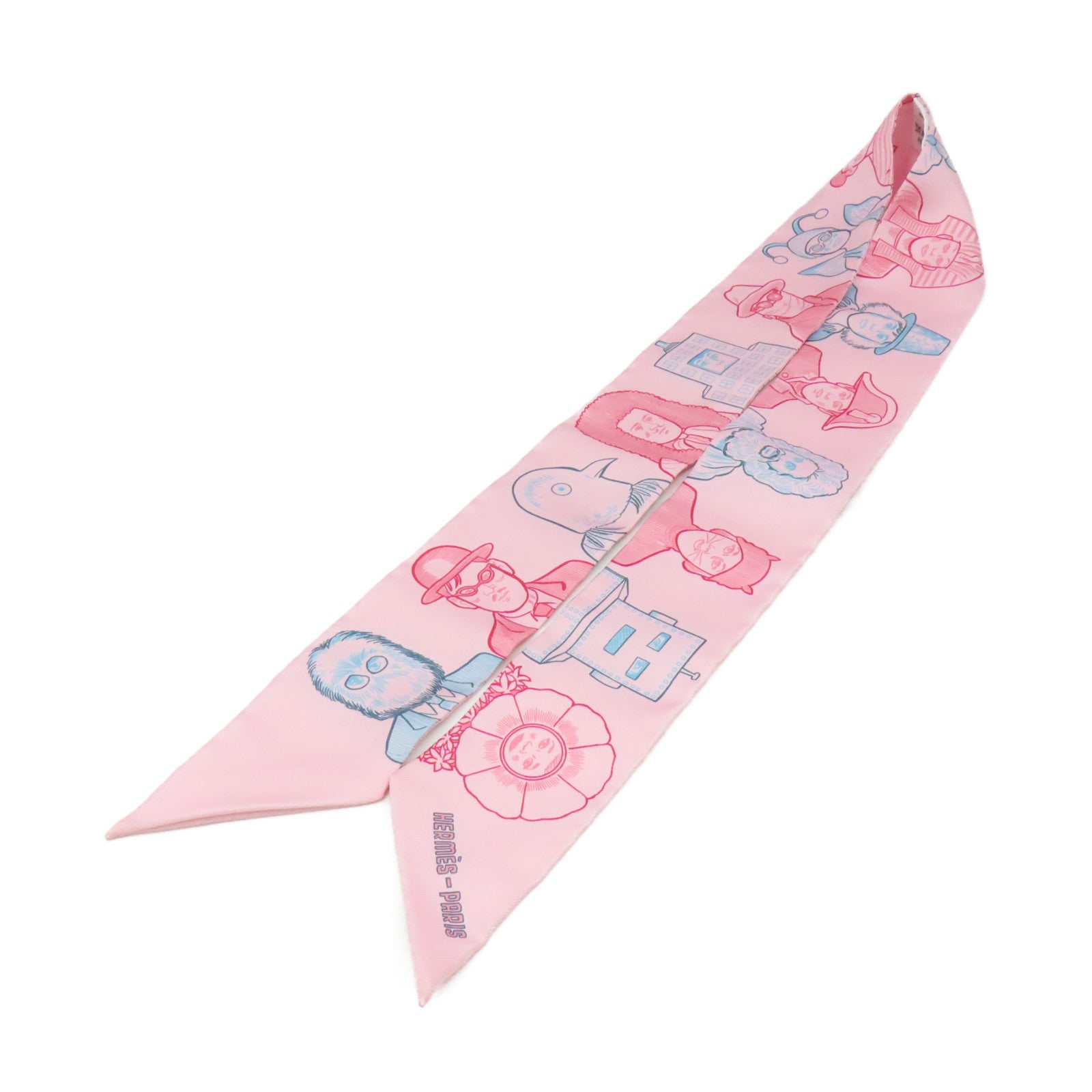 HERMES 絲質Twilly Scarf絲巾粉紅色/紅色/彩色