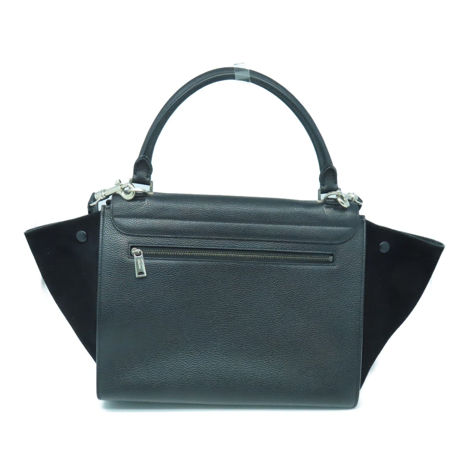 CELINE 麂皮/牛皮皮革Trapeze銀扣手挽肩背兩用袋黑色