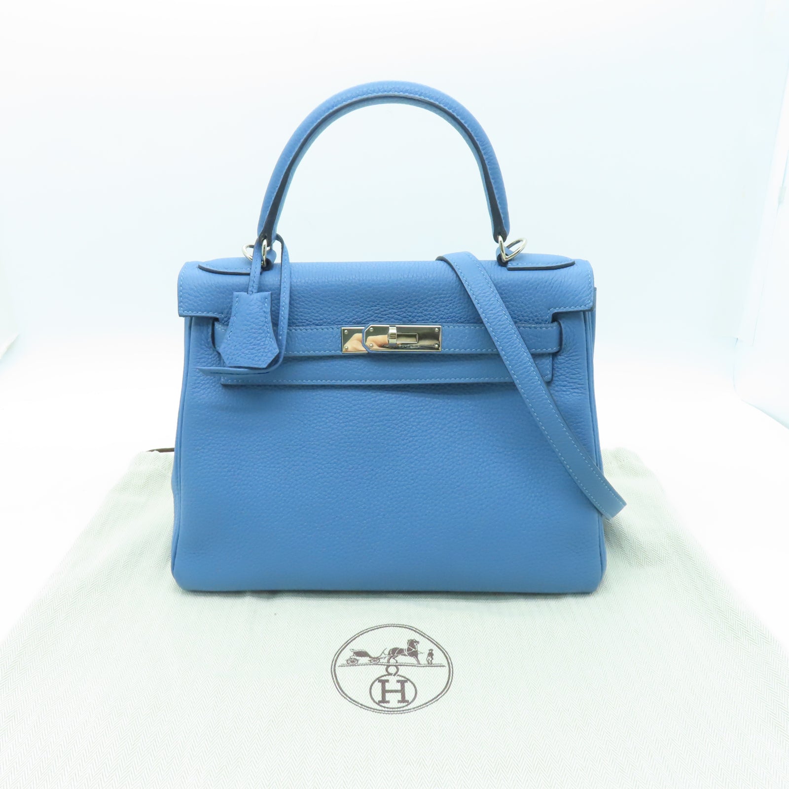 HERMES 【激減優惠】Togo皮革Kelly 28銀扣手挽肩背兩用袋藍色
