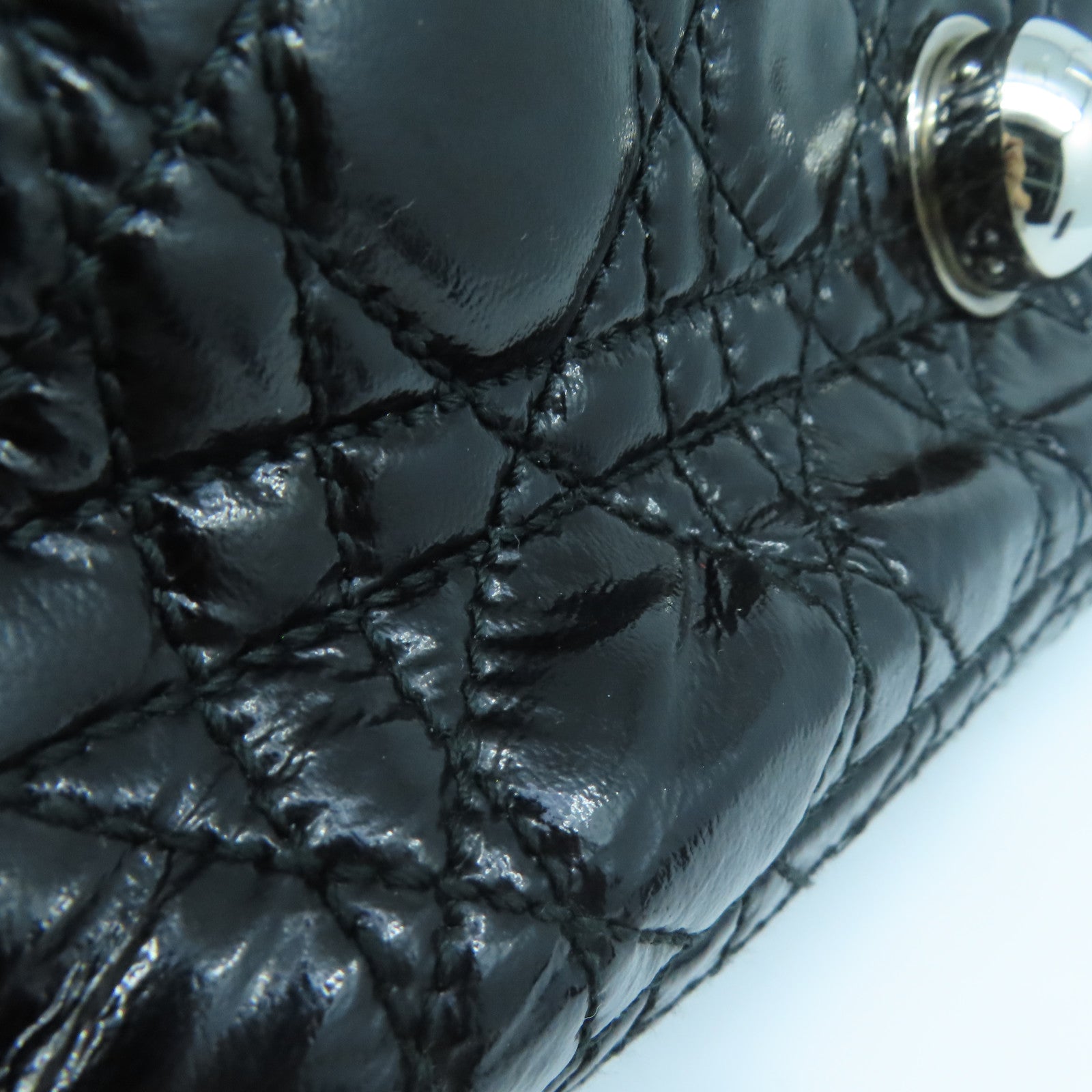 Dior 漆皮皮革Rendez-Vous Flap Bag银扣链带肩背袋黑色