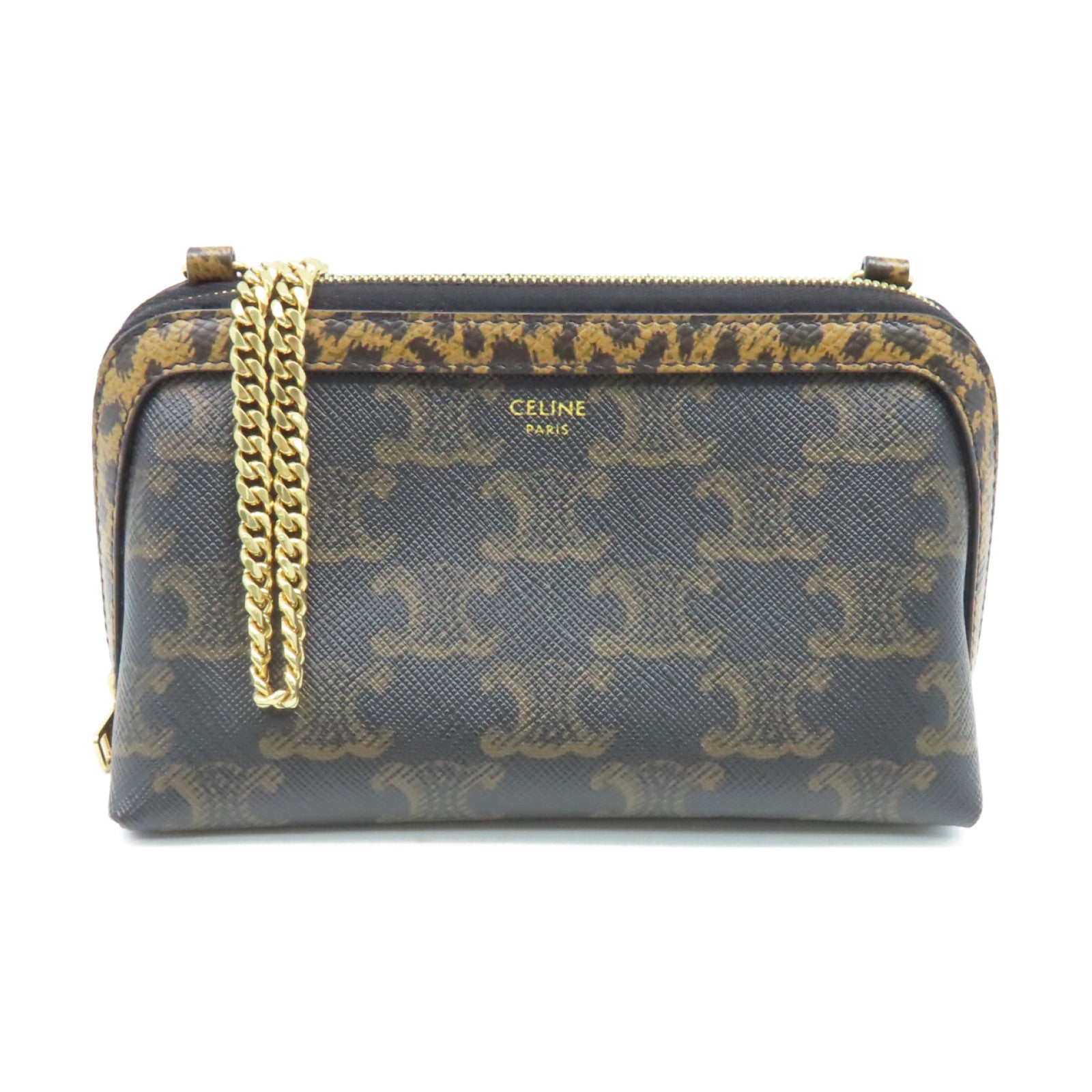 CELINE Triomphe帆布Chain Shoulder Bag金扣鏈帶肩背袋啡色