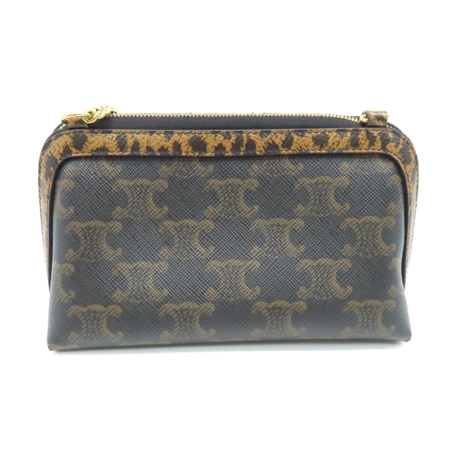 CELINE Triomphe帆布Chain Shoulder Bag金扣鏈帶肩背袋啡色