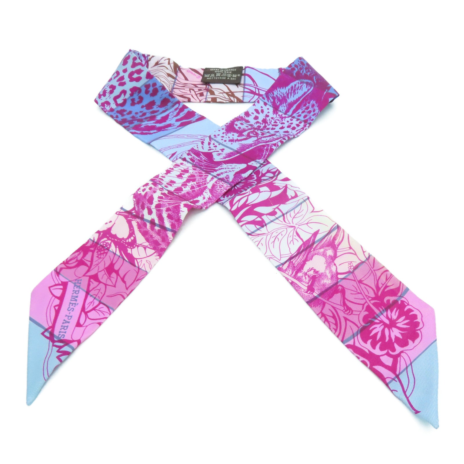 HERMES Silk Twilly Scarf Pink/Blue