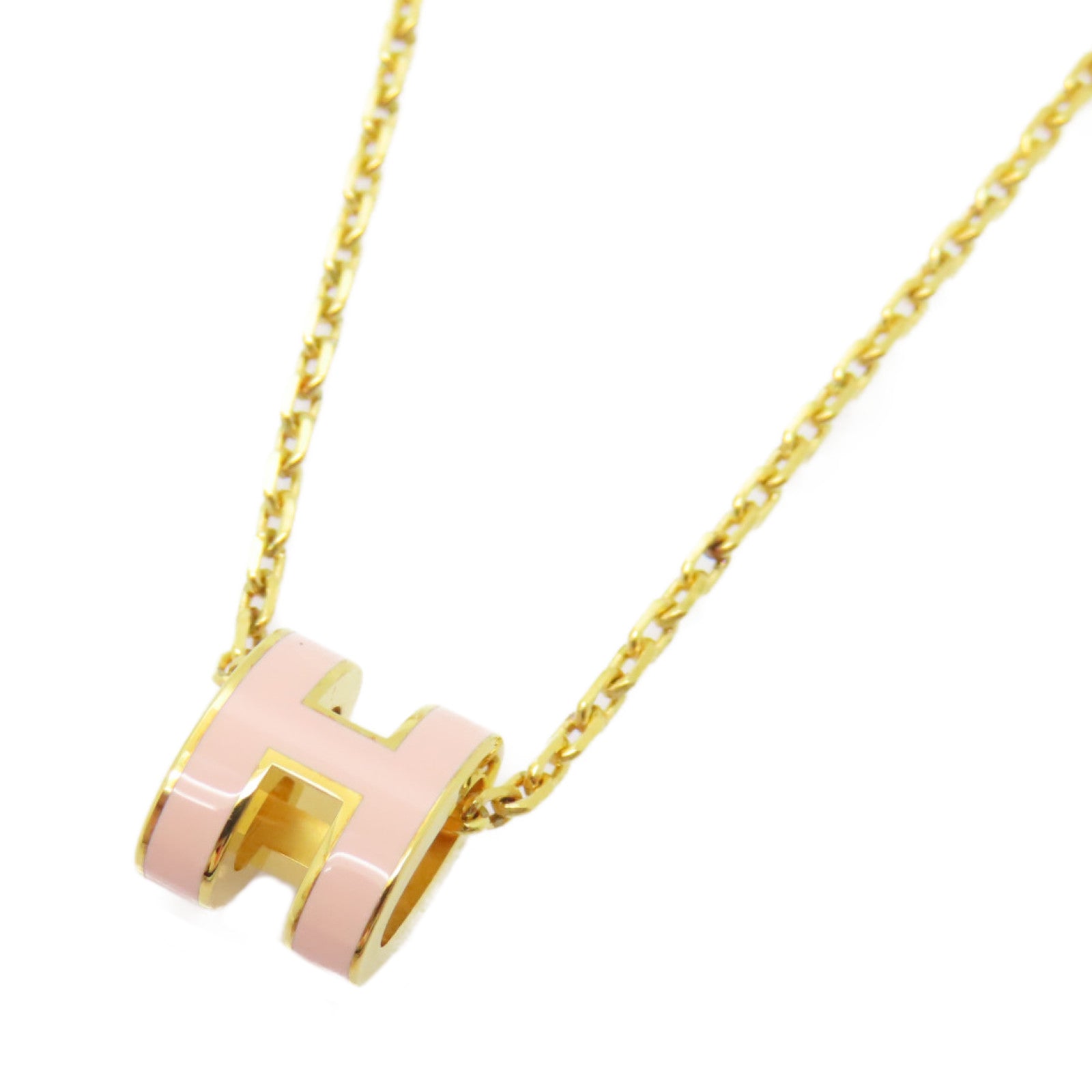 HERMES 金屬Mini Pop H Necklace項鍊粉紅色/金色