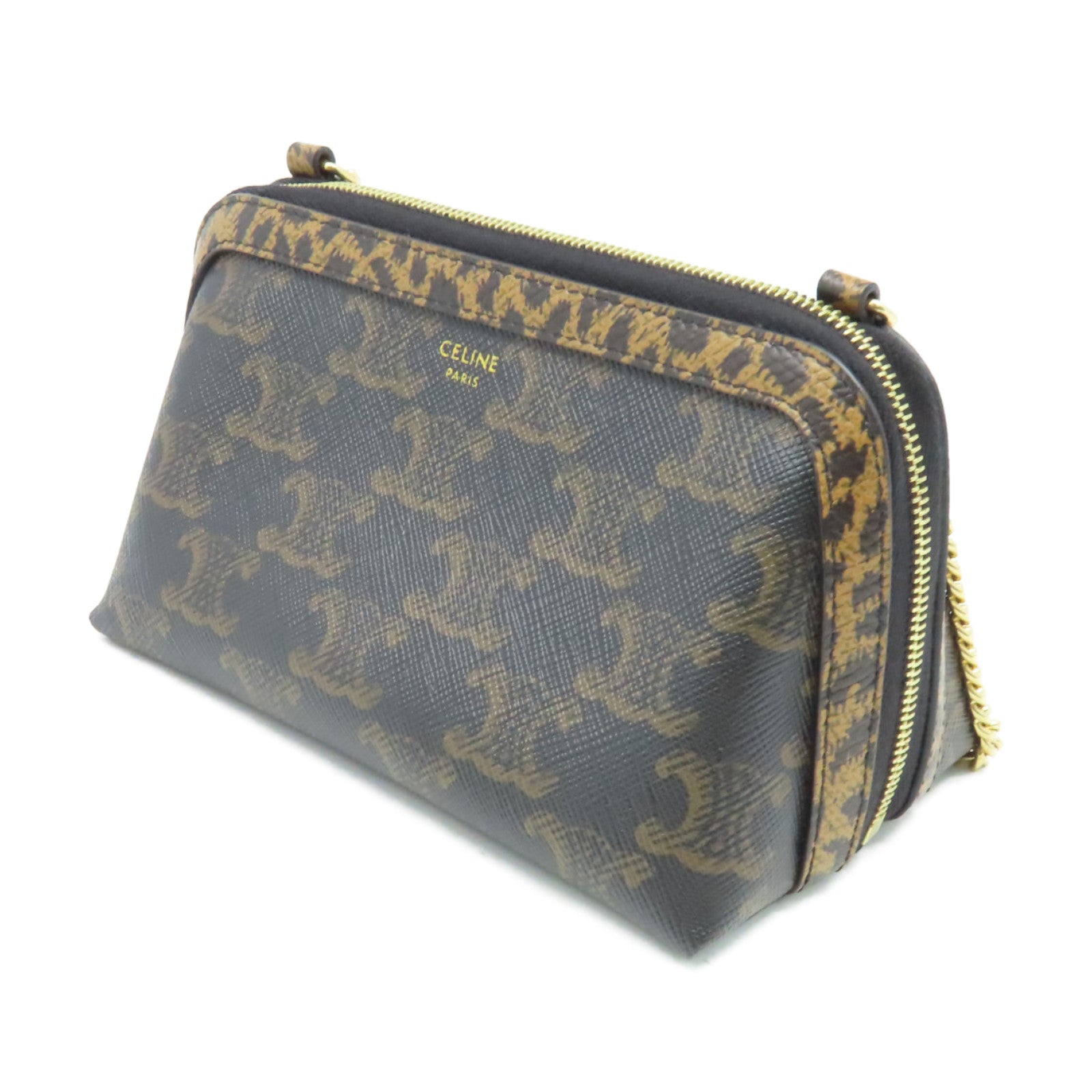 CELINE Triomphe帆布Chain Shoulder Bag金扣鏈帶肩背袋啡色