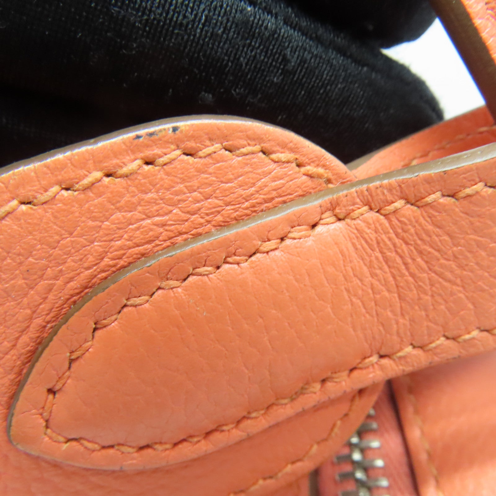 HERMES Evercolor皮革Lindy 34银扣手挽肩背两用袋橙色