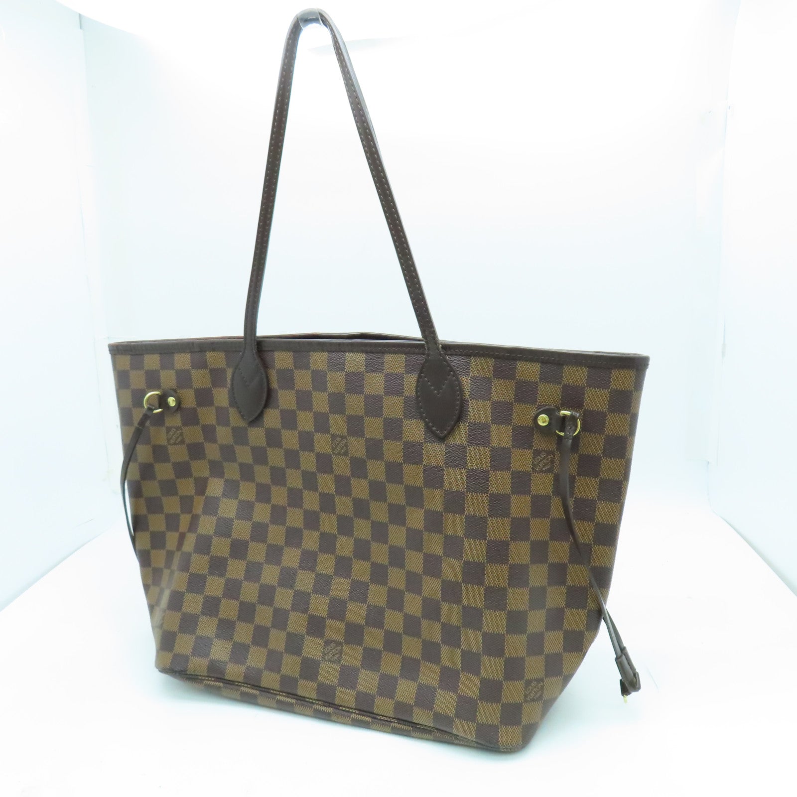 LOUIS VUITTON Damier Neverfull MM手挽袋金扣啡色